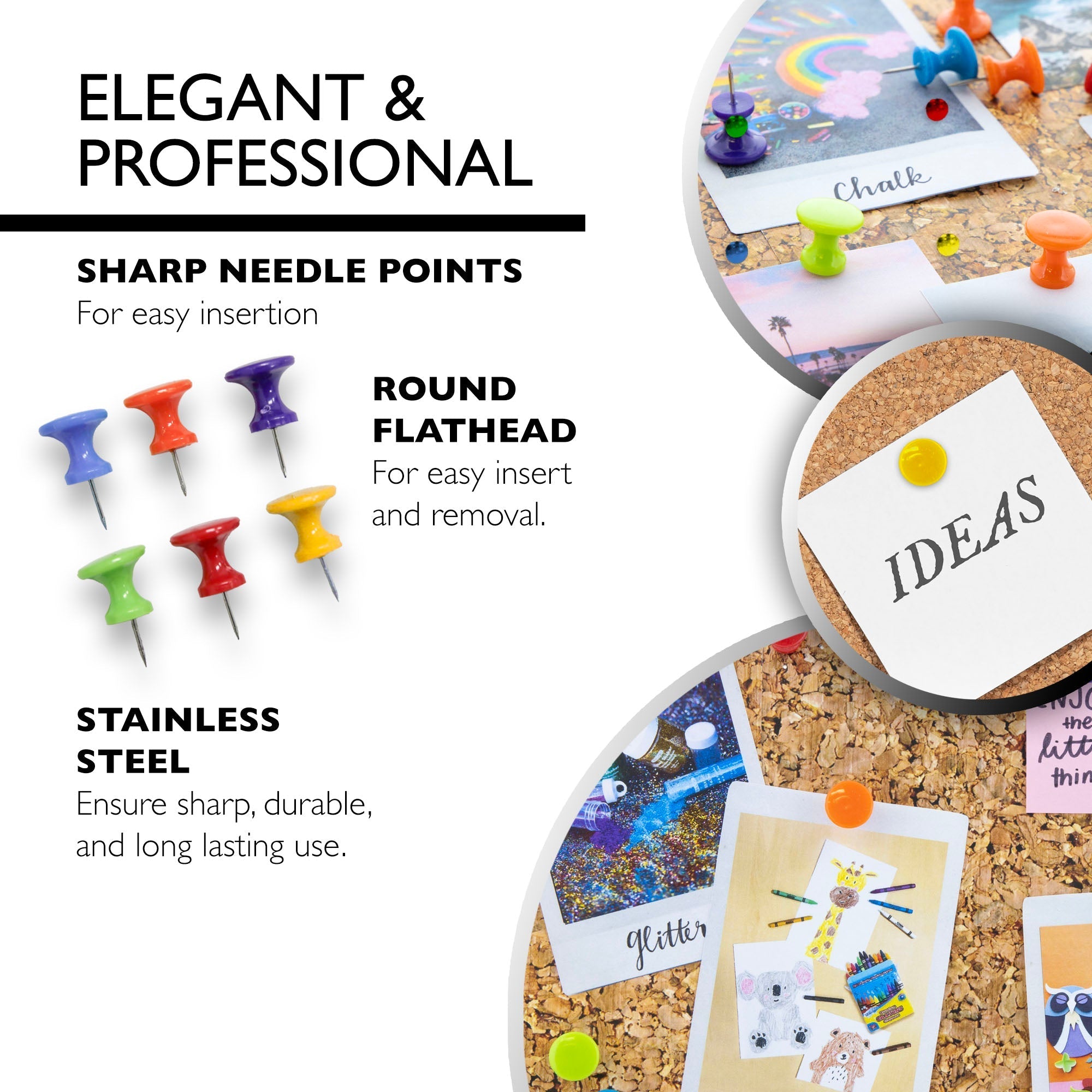 BAZIC Assorted Color Jumbo Push Pins
