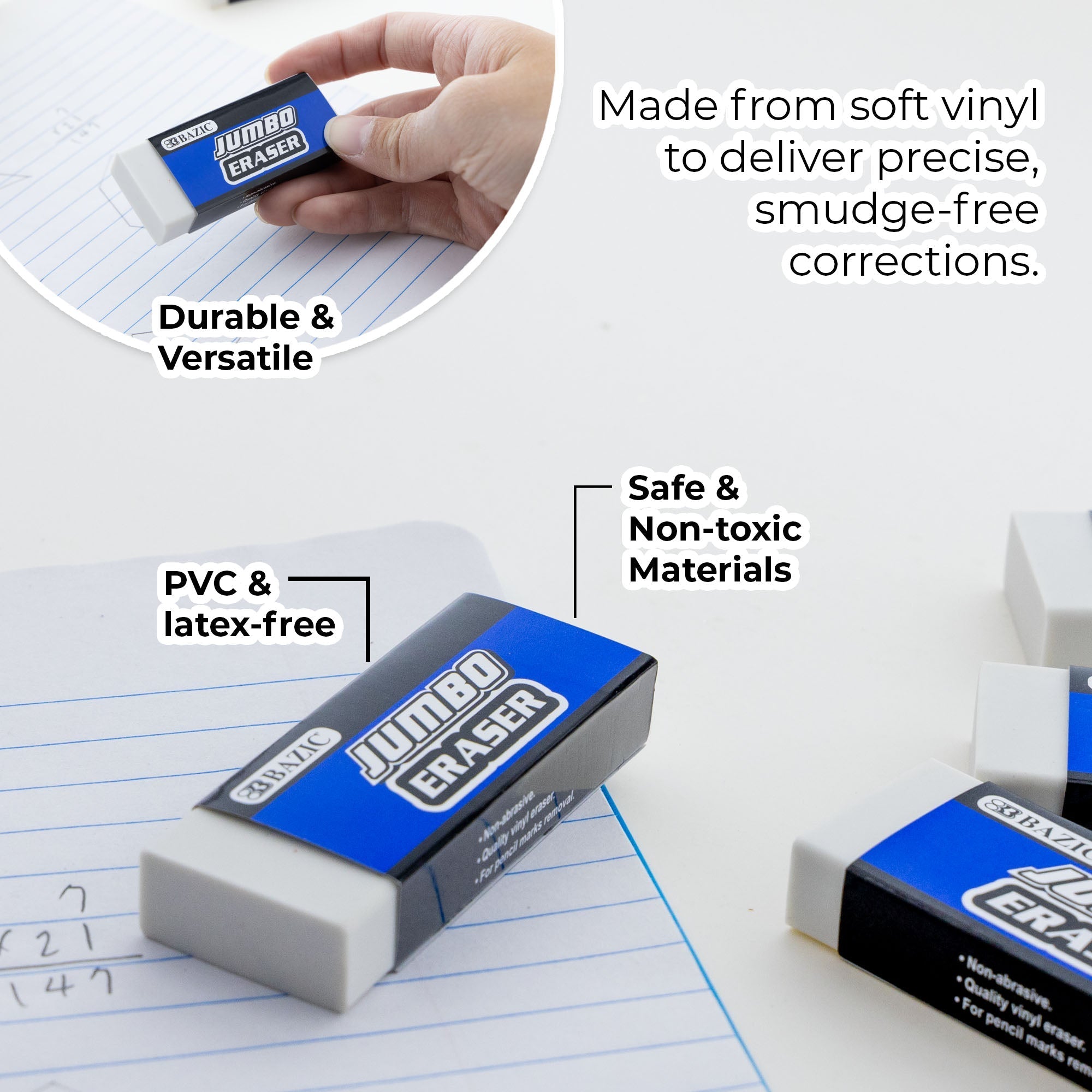 BAZIC Jumbo Eraser (4/Pack)
