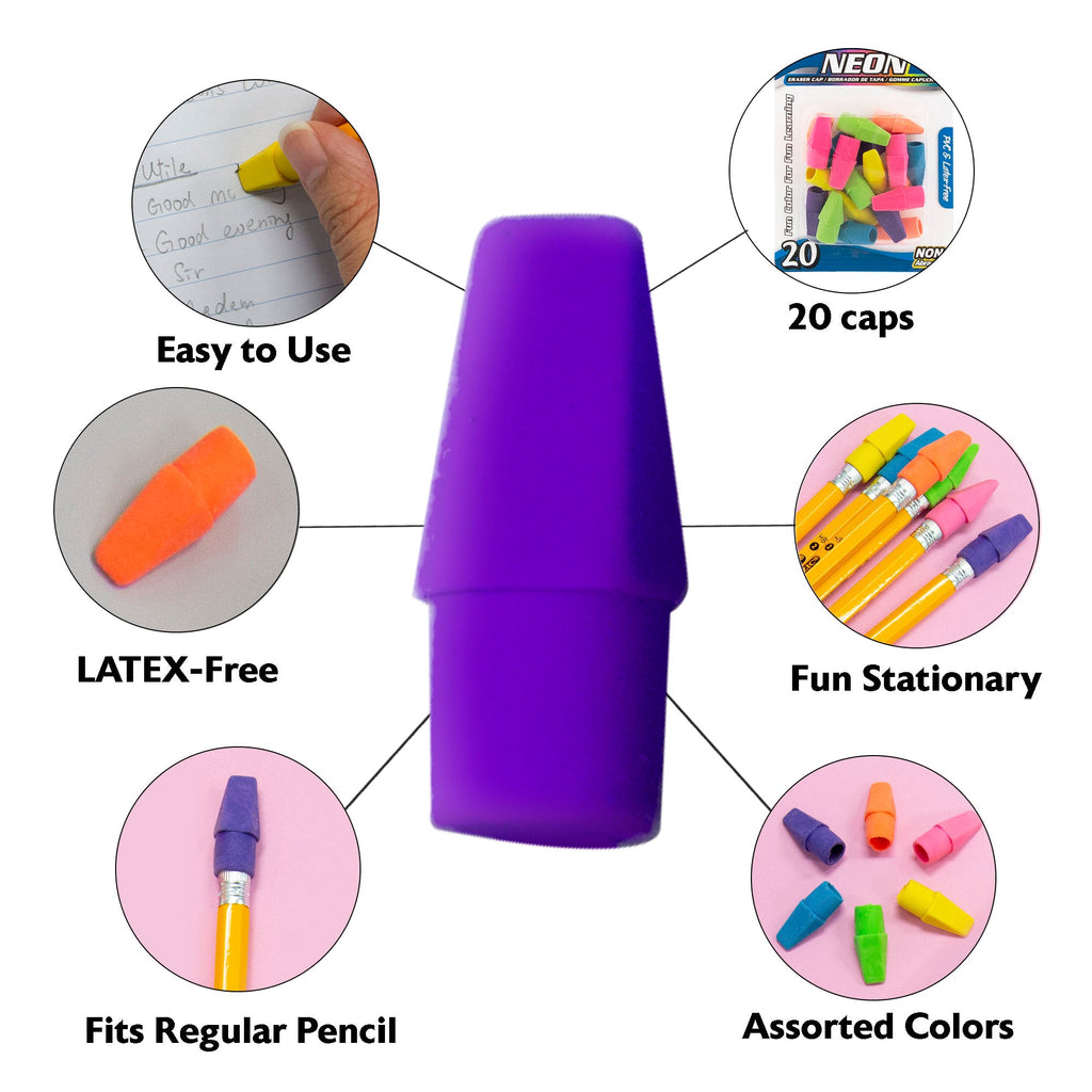 BAZIC Neon Eraser Cap (20/Pack)