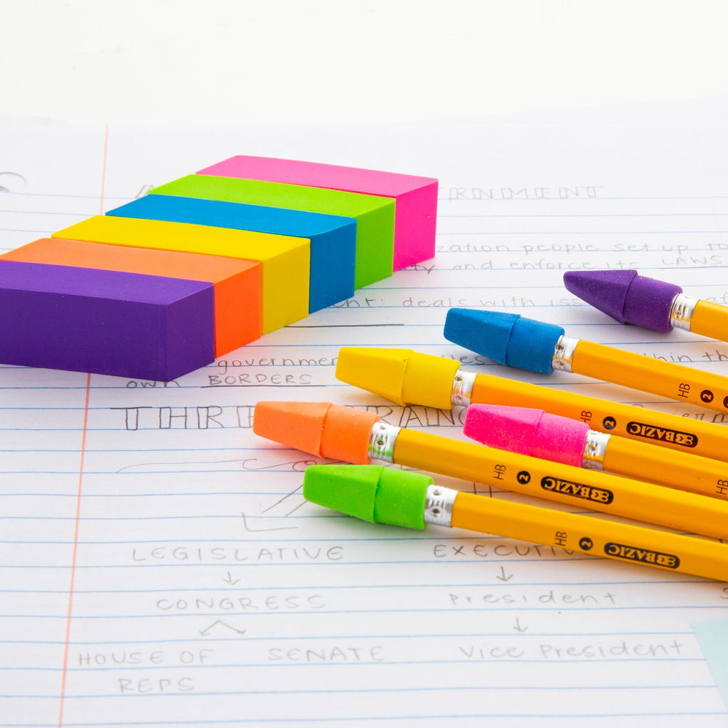 BAZIC Neon Bevel Eraser (6/Pack)