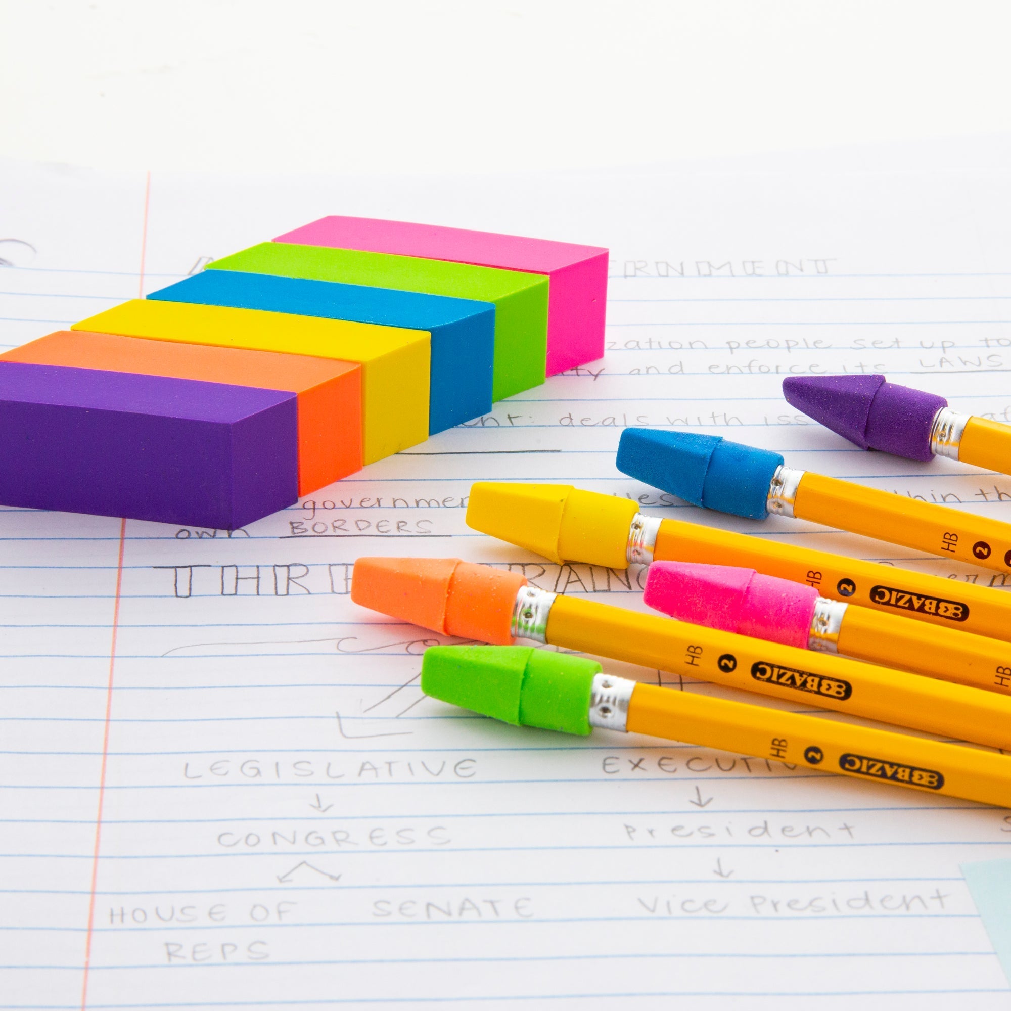 BAZIC Neon Bevel Eraser (6/Pack)