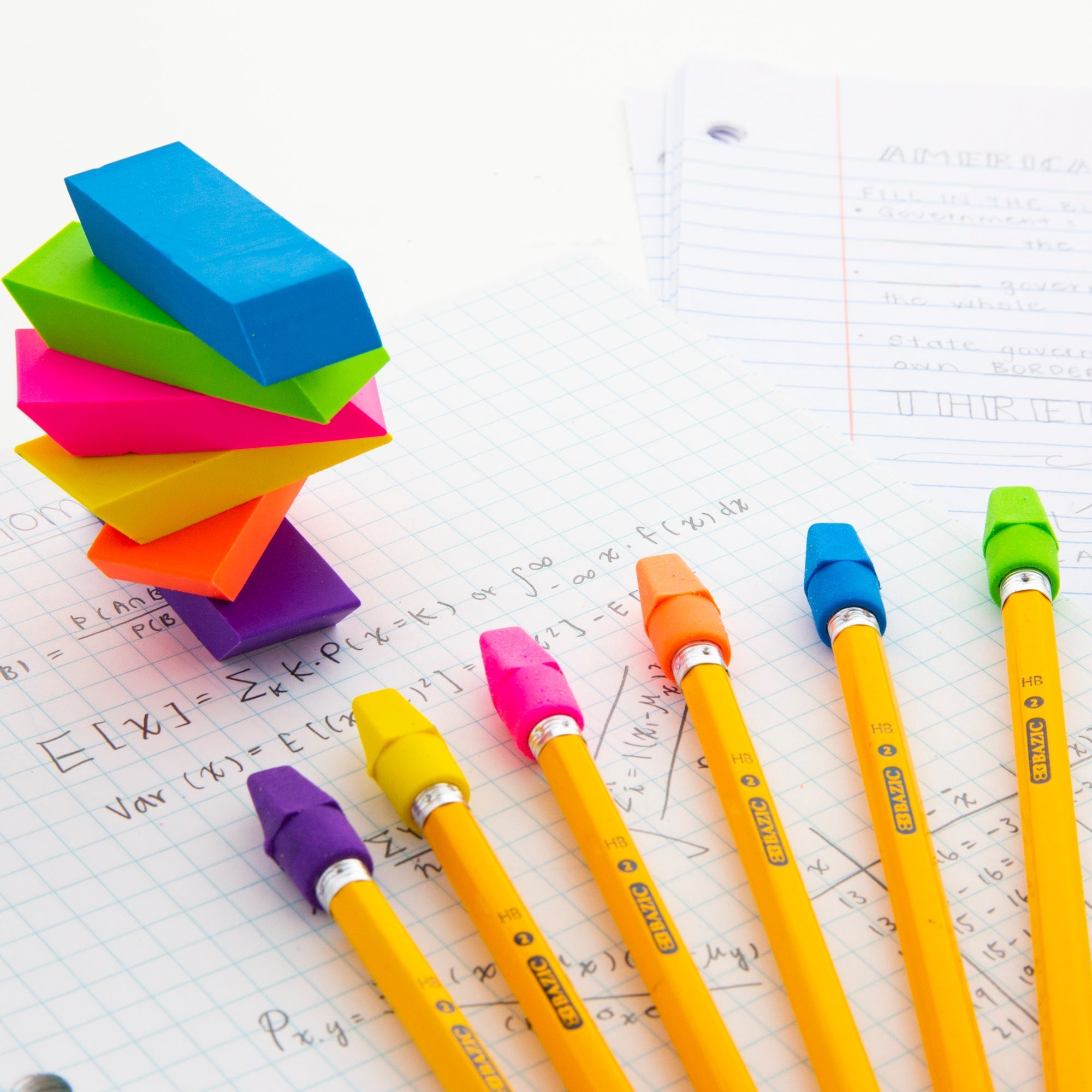 BAZIC Neon Bevel Eraser (6/Pack)