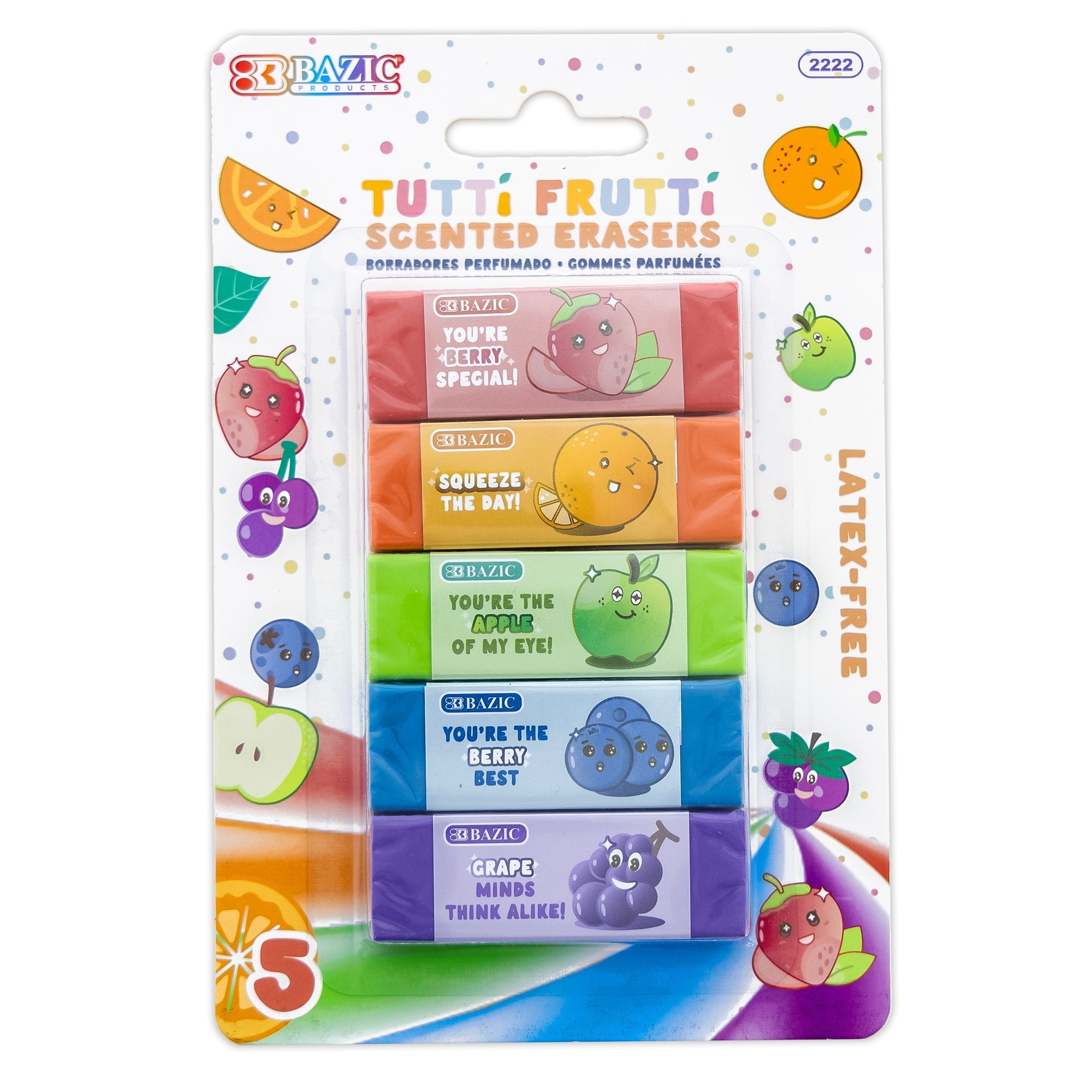BAZIC Tutti Frutti Scented Erasers (5/Pack)