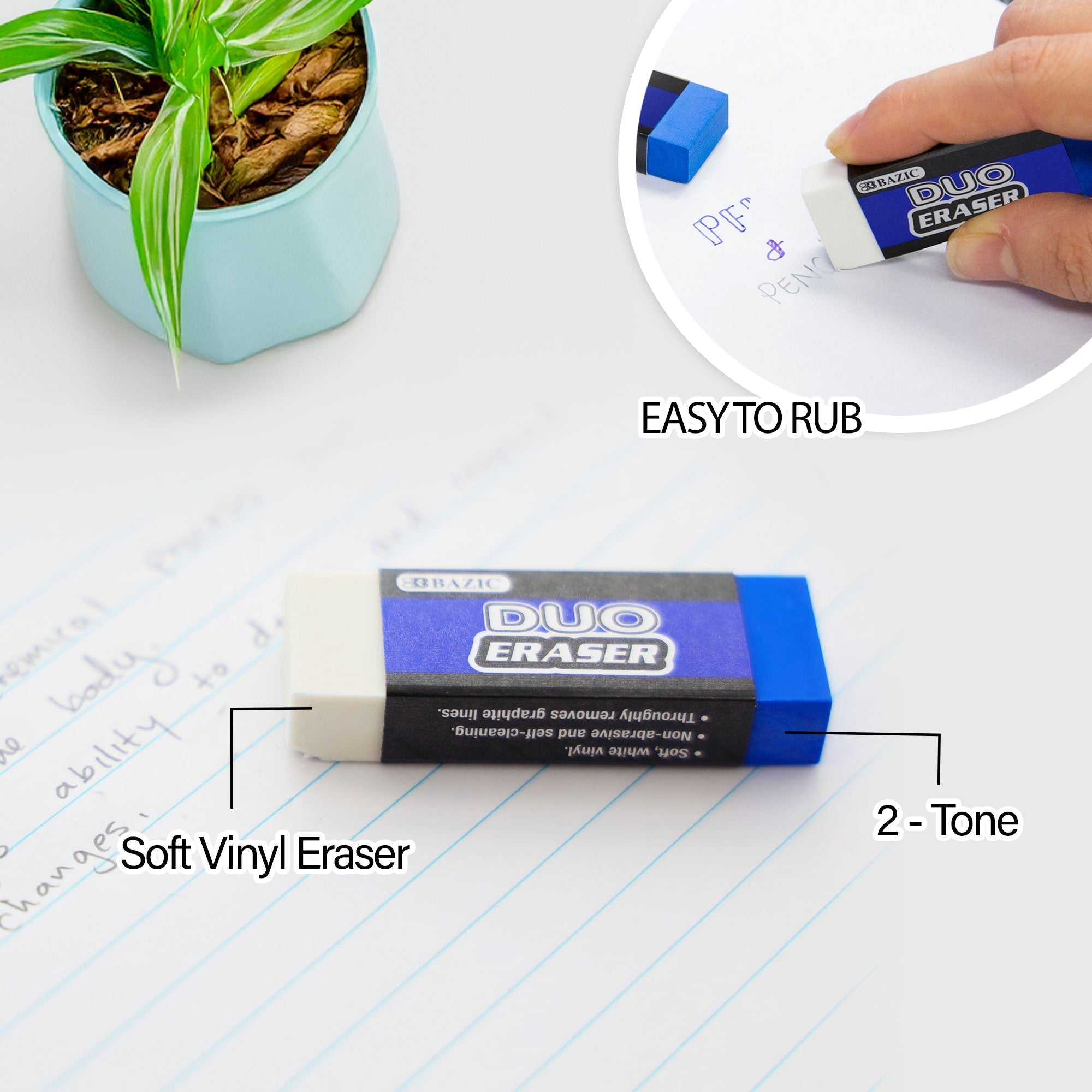 BAZIC Two-Tone Eraser (4/Pack)