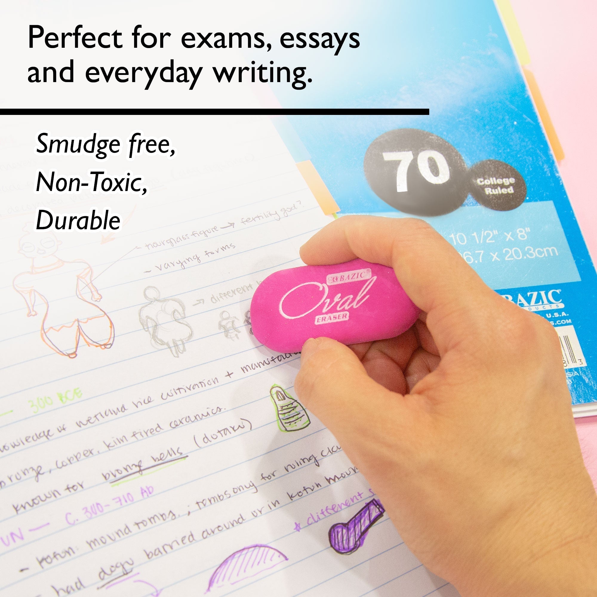 BAZIC Oval Eraser (4/Pack)