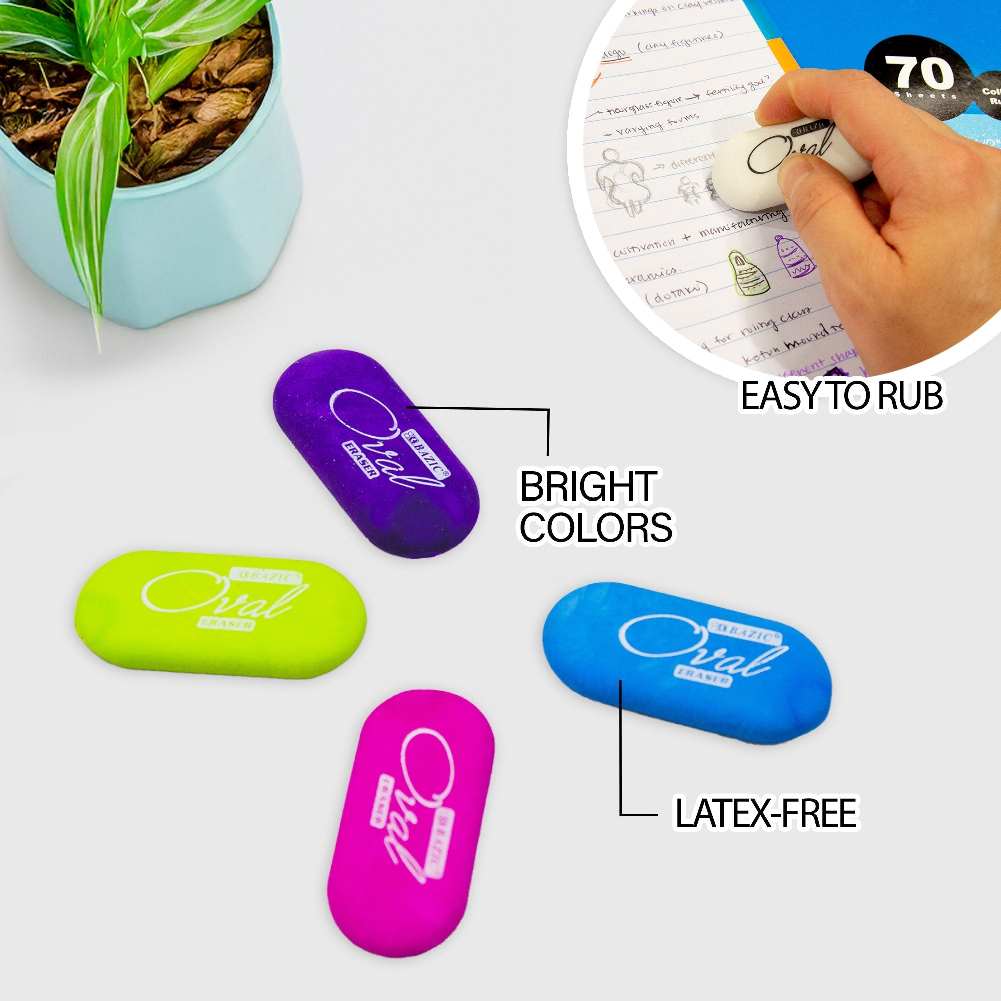 BAZIC Oval Eraser (4/Pack)