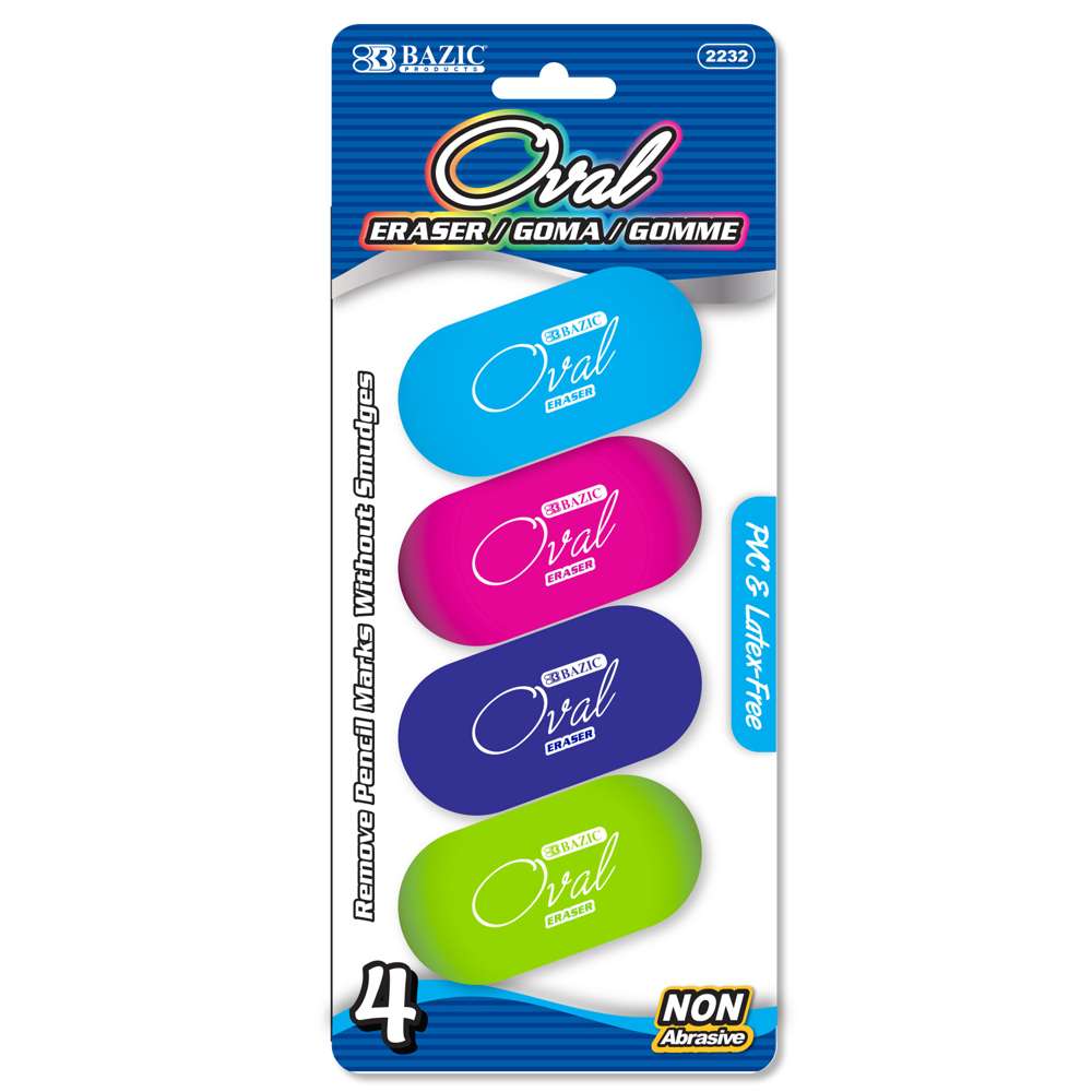 BAZIC Oval Eraser (4/Pack)