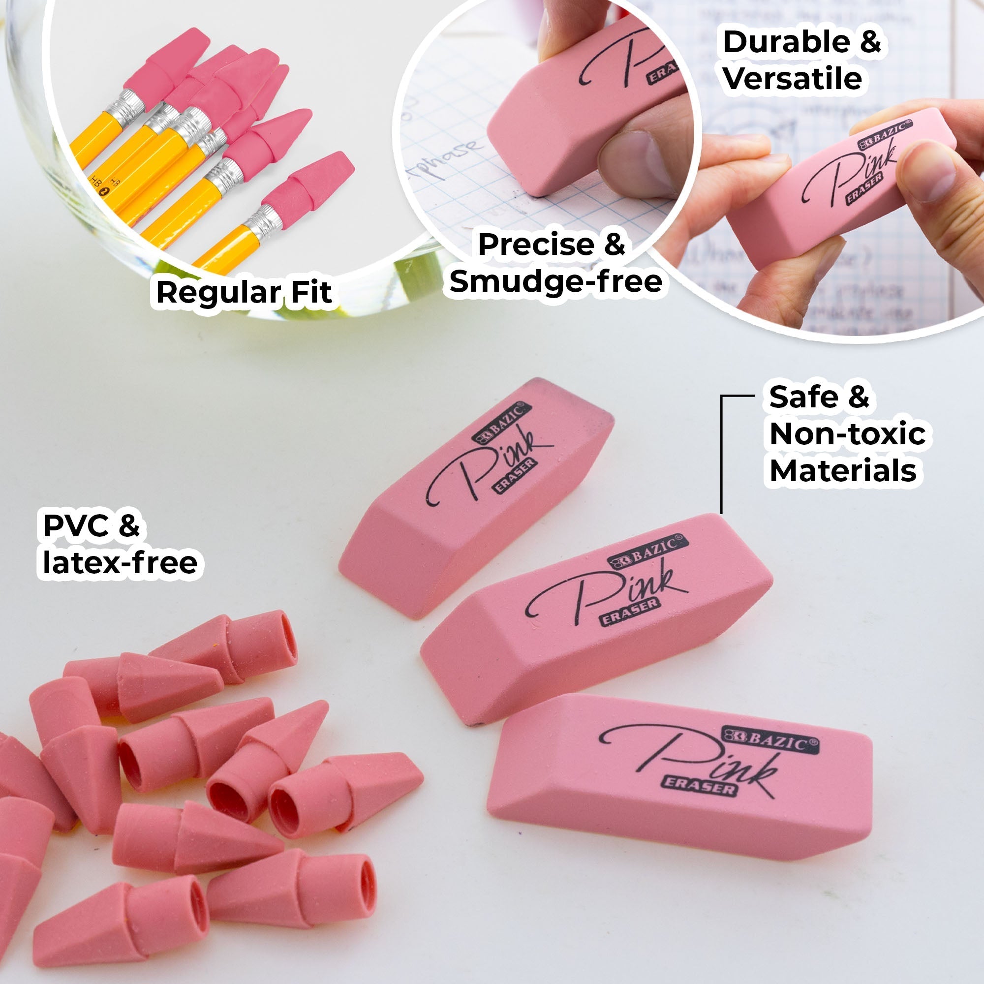 BAZIC Pink Eraser Sets (15/Pack)