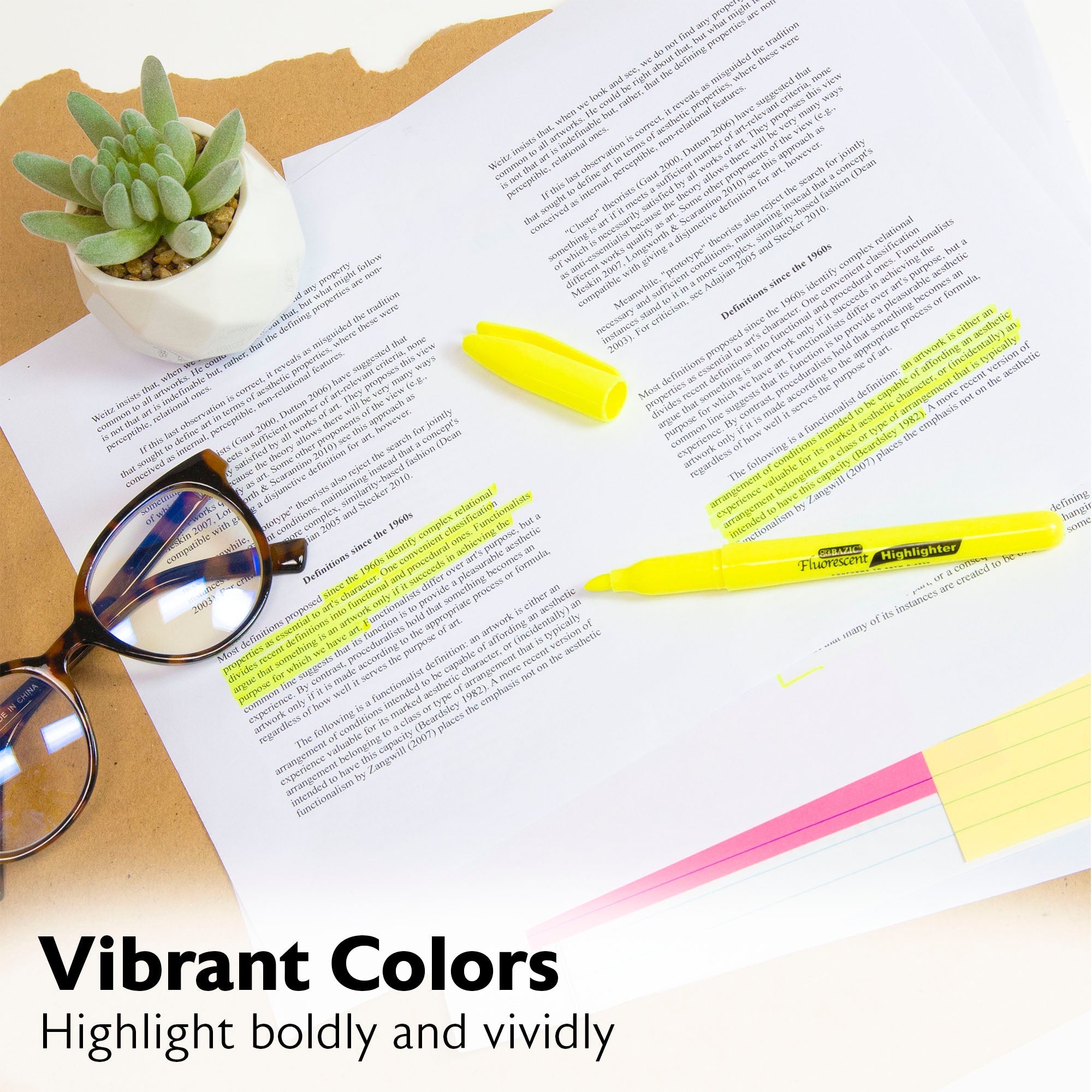 BAZIC Yellow Pen Style Fluorescent Highlighters