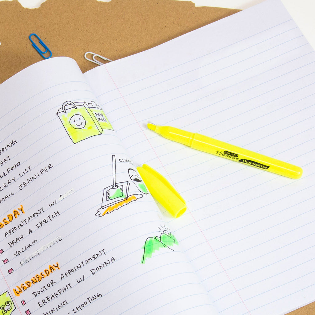 BAZIC Yellow Pen Style Fluorescent Highlighters