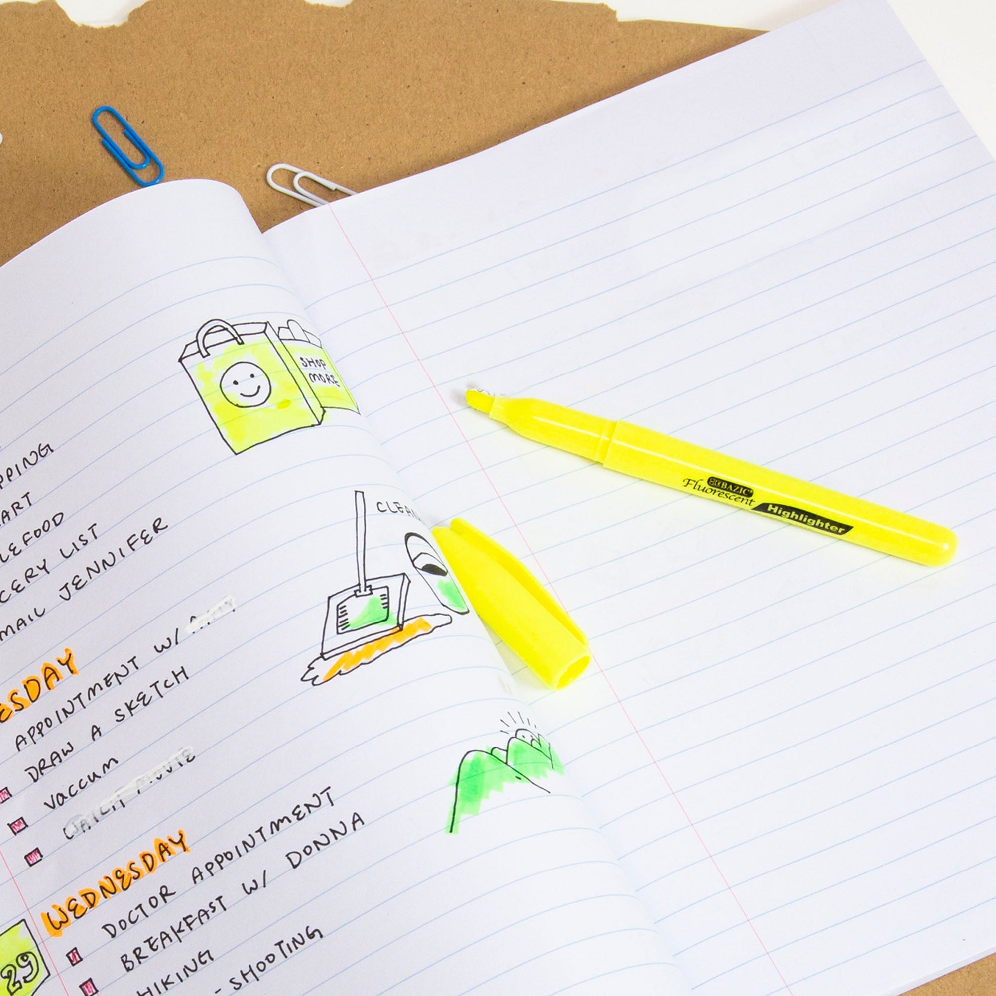 BAZIC Yellow Pen Style Fluorescent Highlighters
