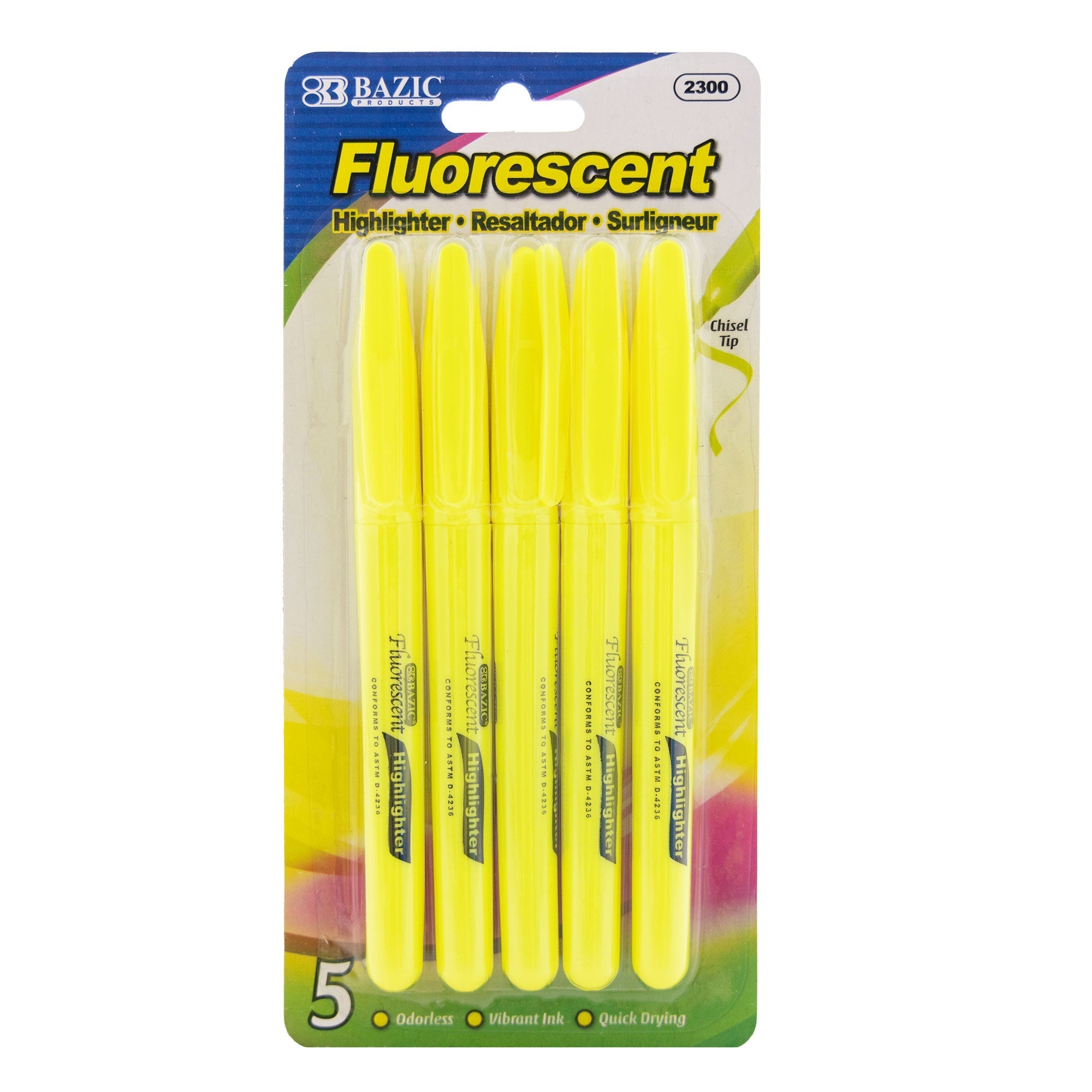 BAZIC Yellow Pen Style Fluorescent Highlighters