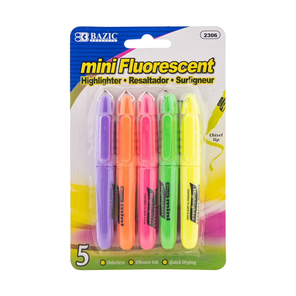 BAZIC Mini Fluorescent Highlighters w/ Cap Clip