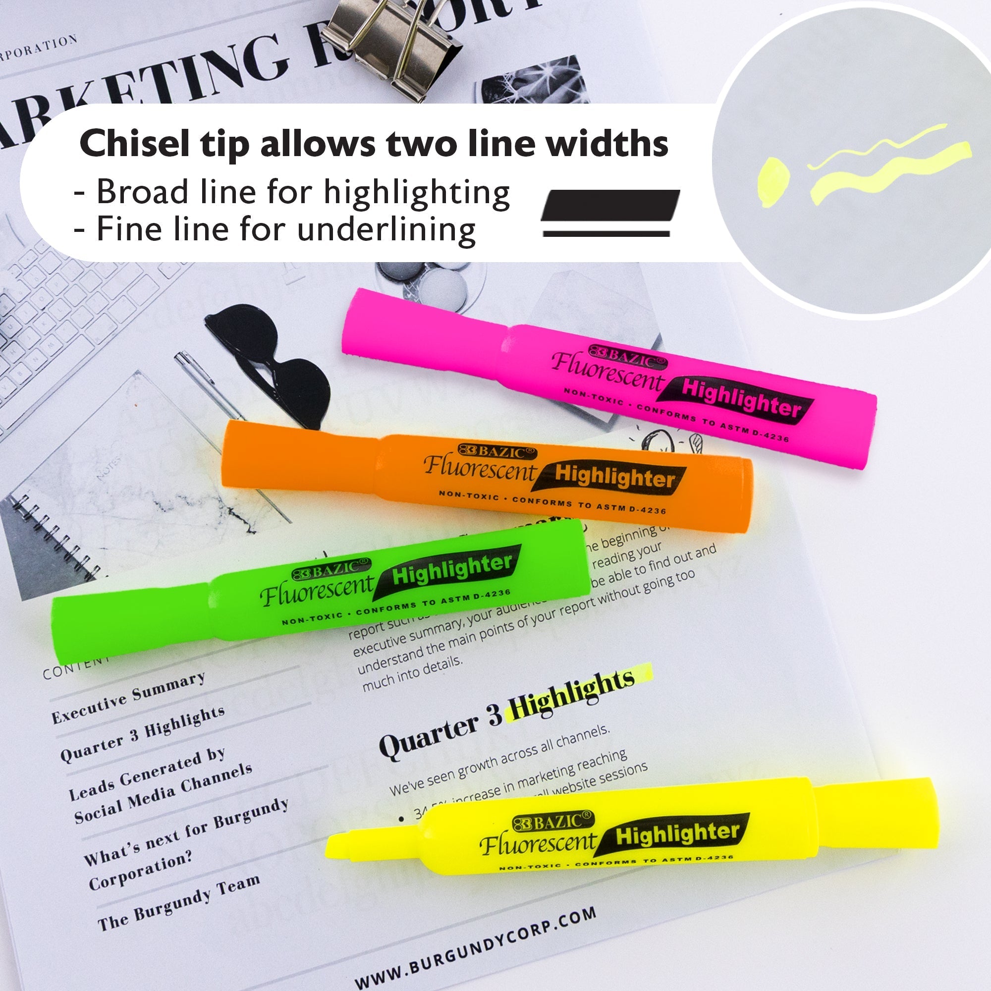 BAZIC Desk Style Fluorescent Highlighters