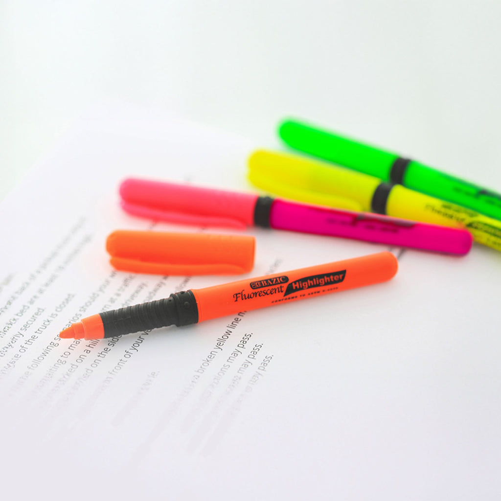 BAZIC Pen Style Fluorescent Highlighters w/