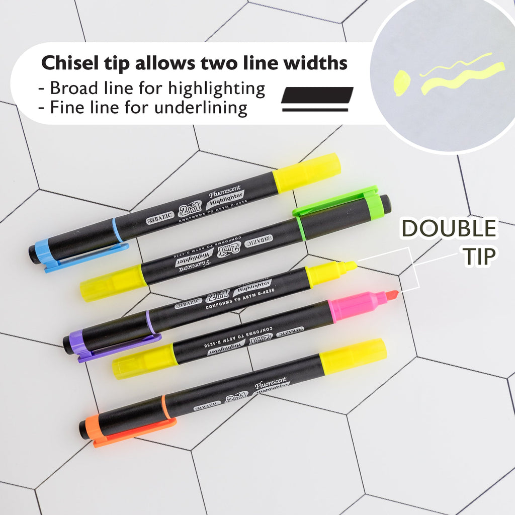 BAZIC Double Tip Fluorescent Highlighters