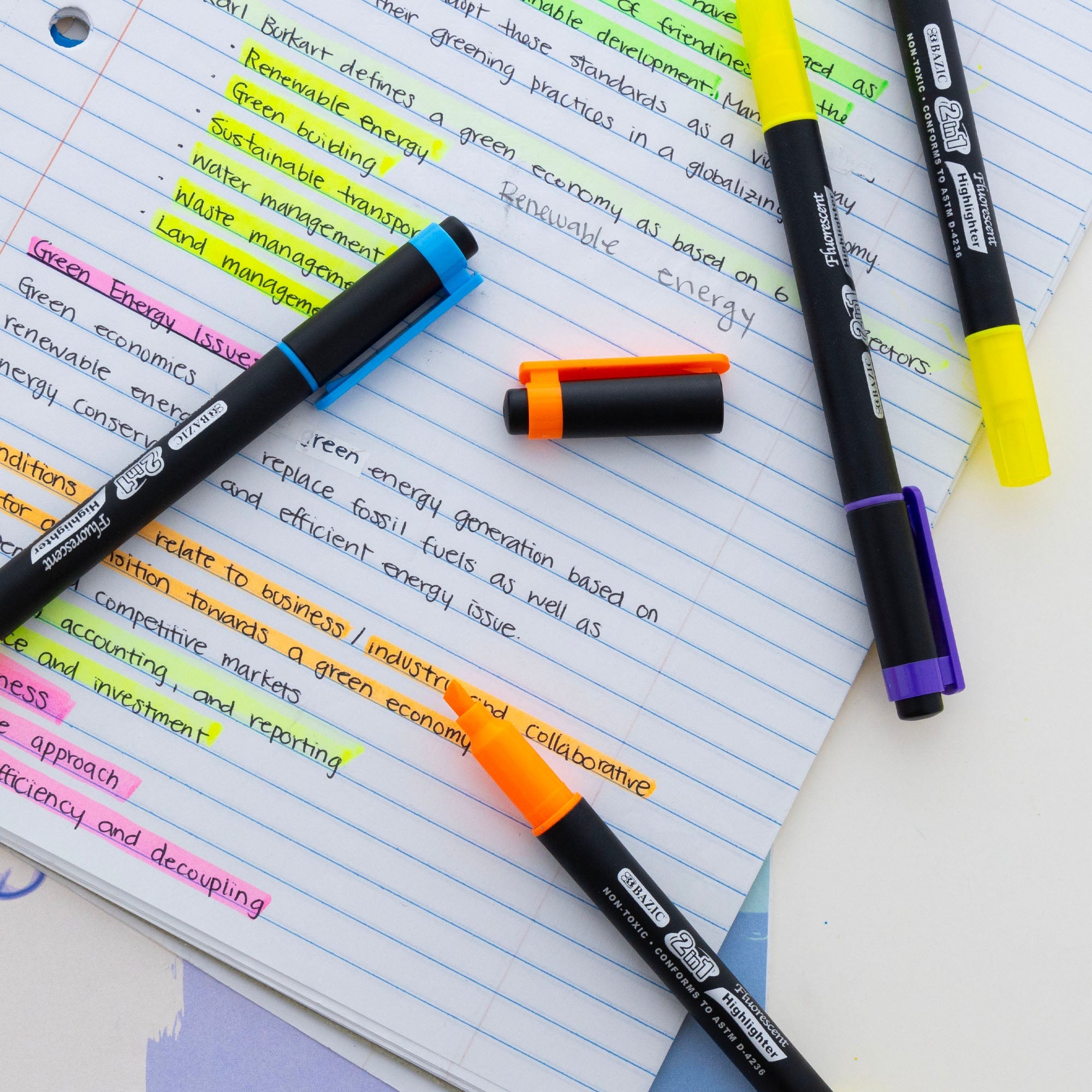 BAZIC Double Tip Fluorescent Highlighters