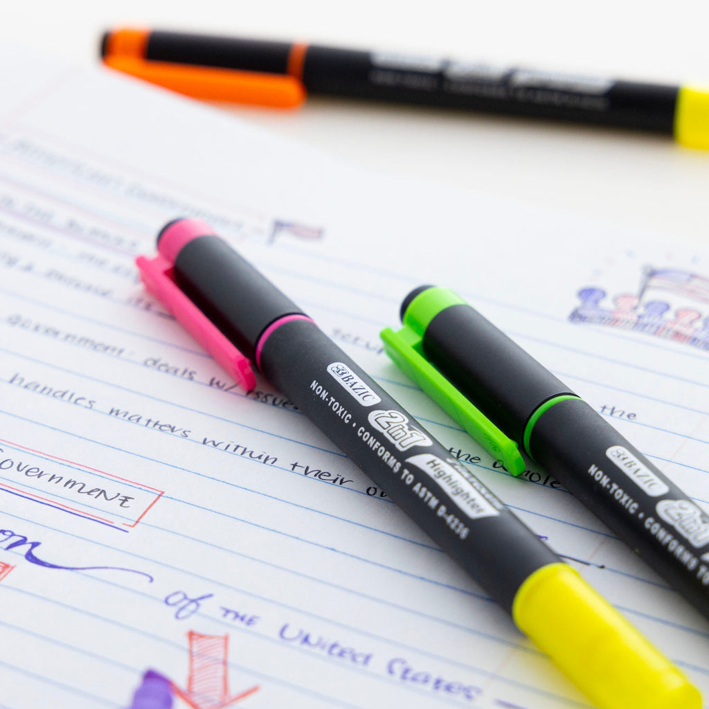BAZIC Double Tip Fluorescent Highlighters