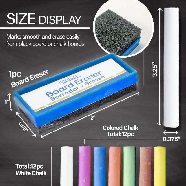 12 Color & 12 White Chalk w/ Eraser Set