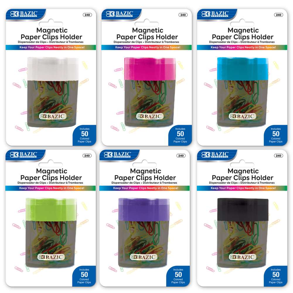 BAZIC Magnetic Paper Clips Holder w/ Asst. Color