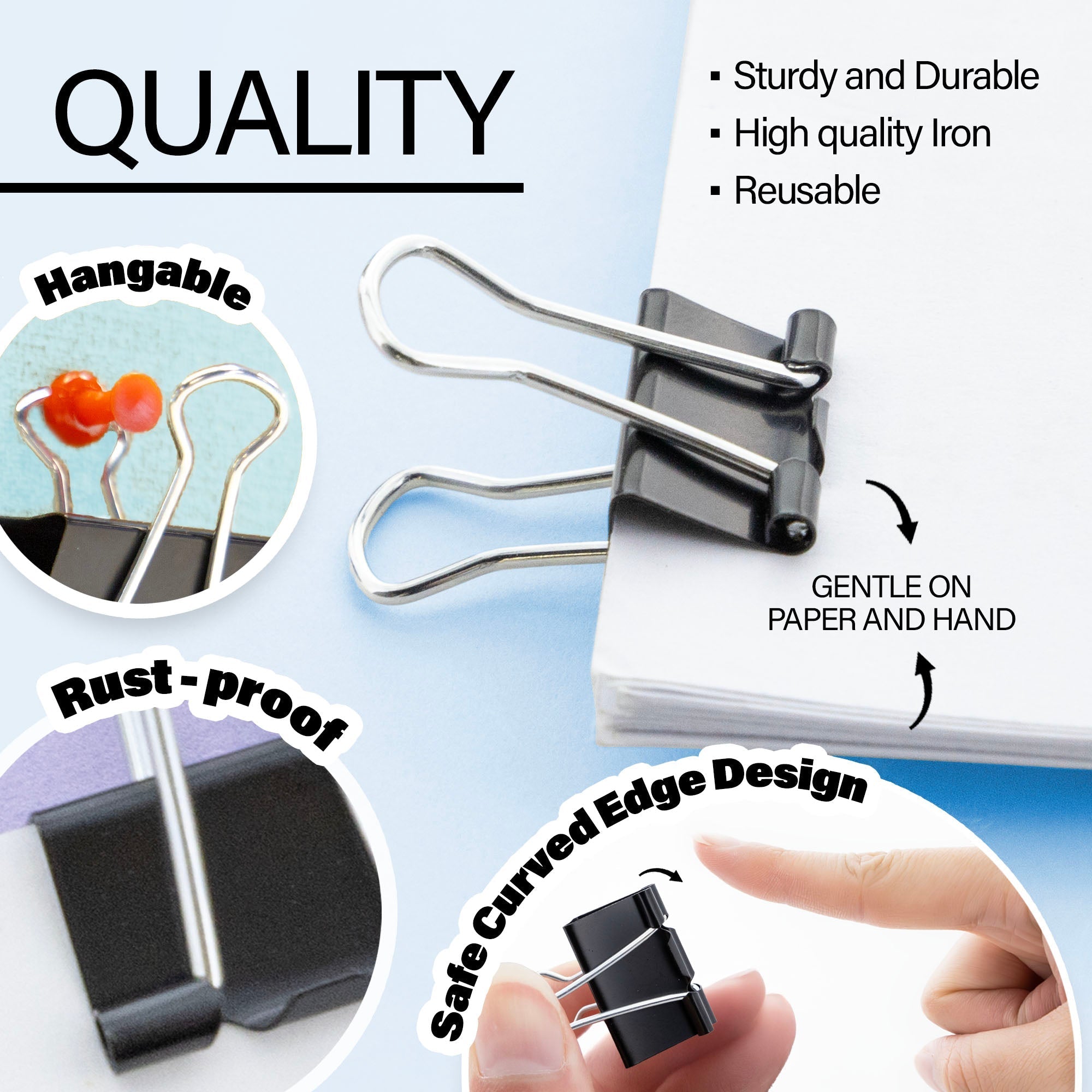 BAZIC Small 3/4" (19mm) Black Binder Clip