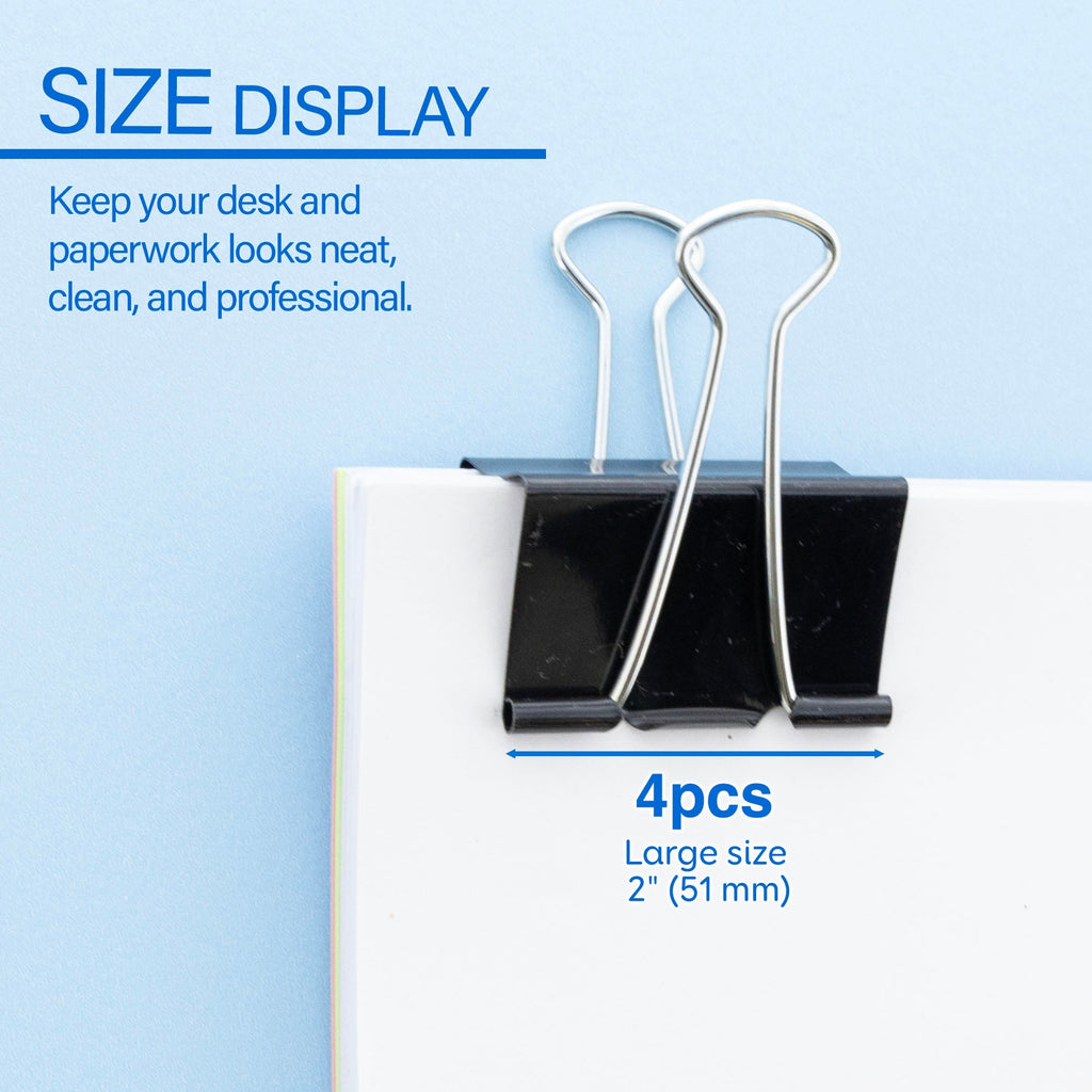 BAZIC Large 2" (51mm) Black Binder Clip (4/Pack)