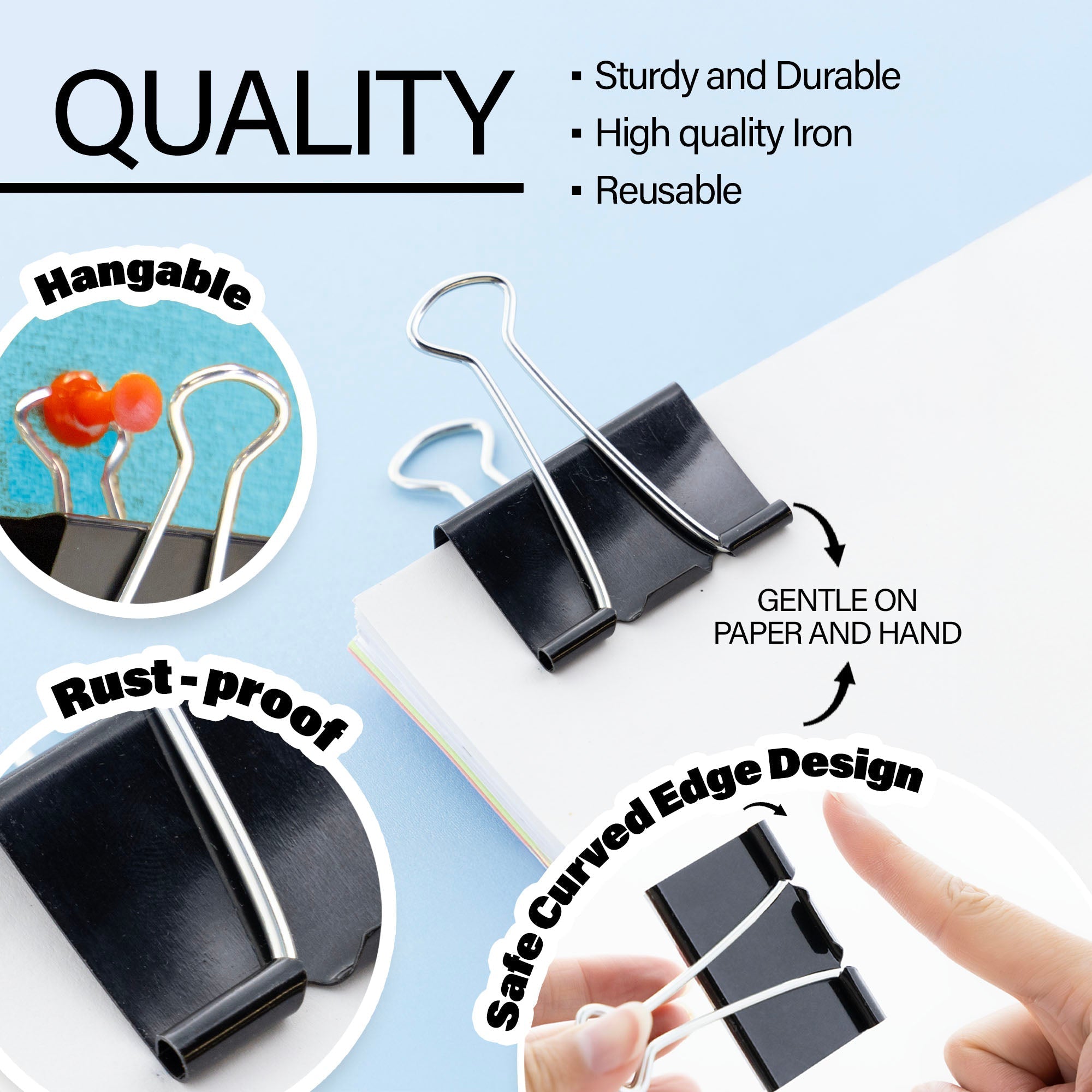 BAZIC Large 2" (51mm) Black Binder Clip (4/Pack)