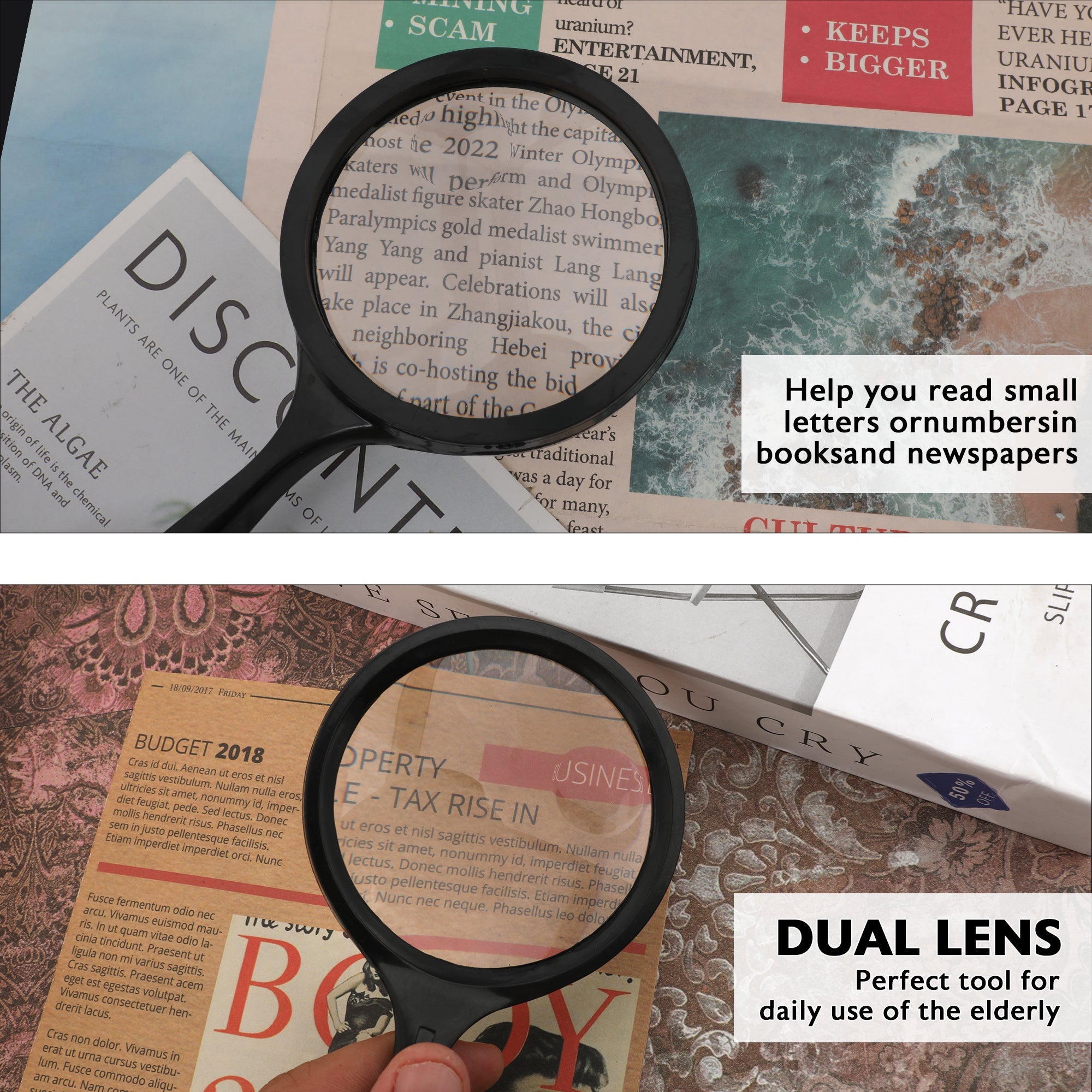 BAZIC 3" Round 2x Handheld Magnifier & 4x