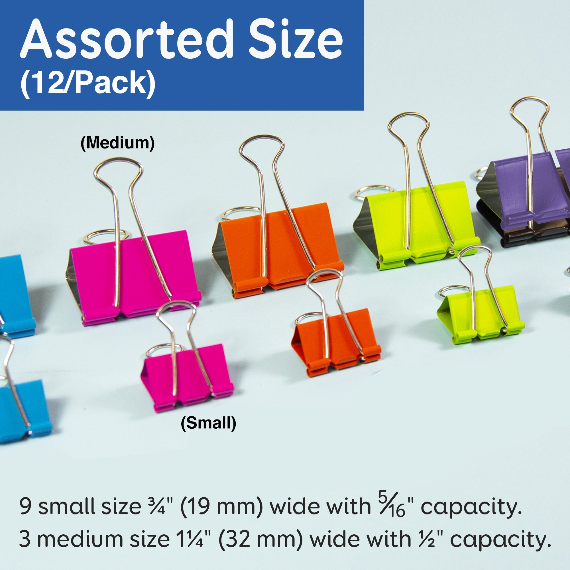 BAZIC Assorted Size Color Binder Clip (12/Pack)