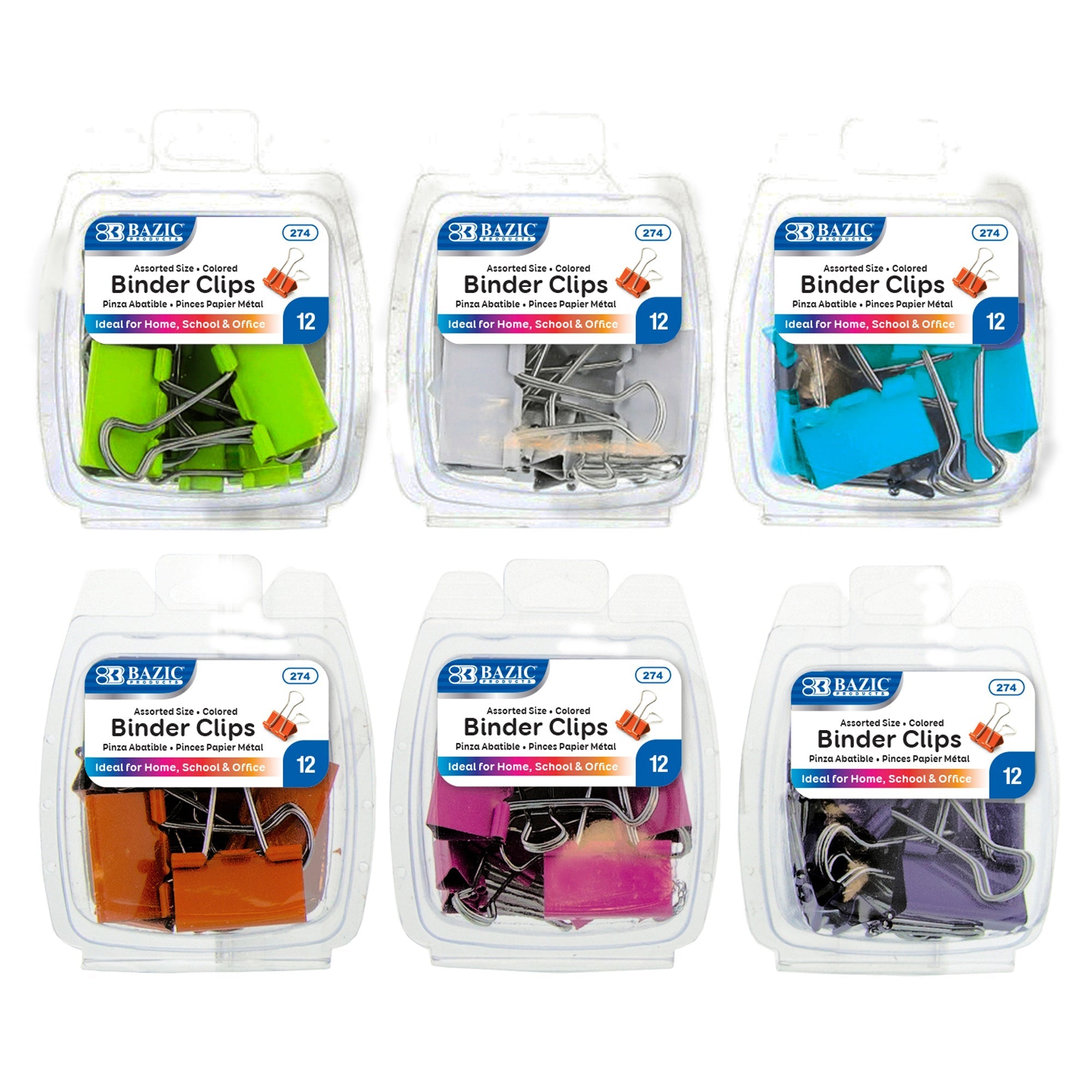 BAZIC Assorted Size Color Binder Clip (12/Pack)