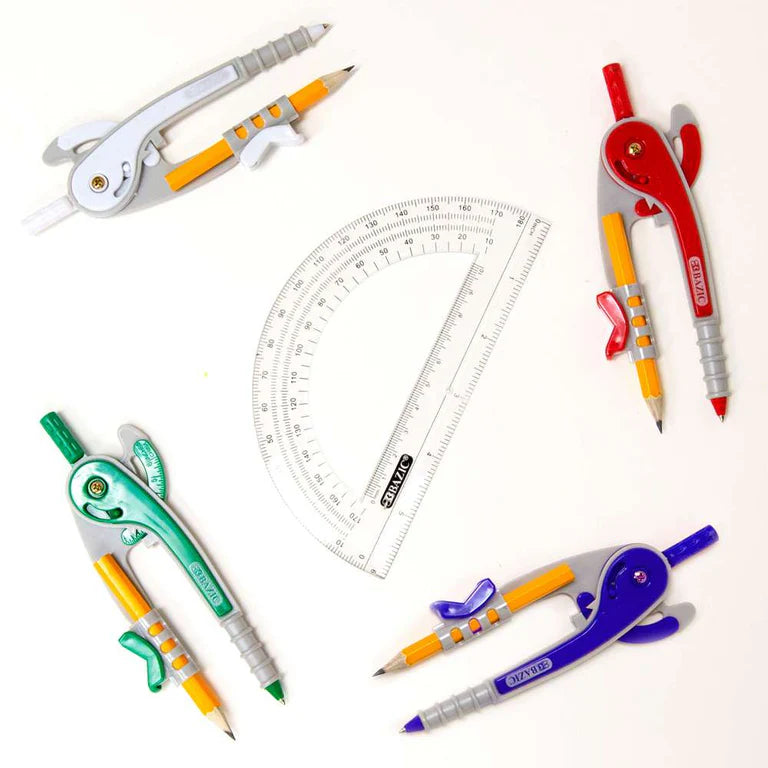 BAZIC Scale-Arm Compass w/ #2 Wood Pencil & Clear Protractor Set