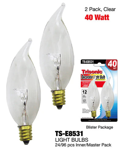 Clear Turntip Top Candelbra Base Bulbs (40 Watts)