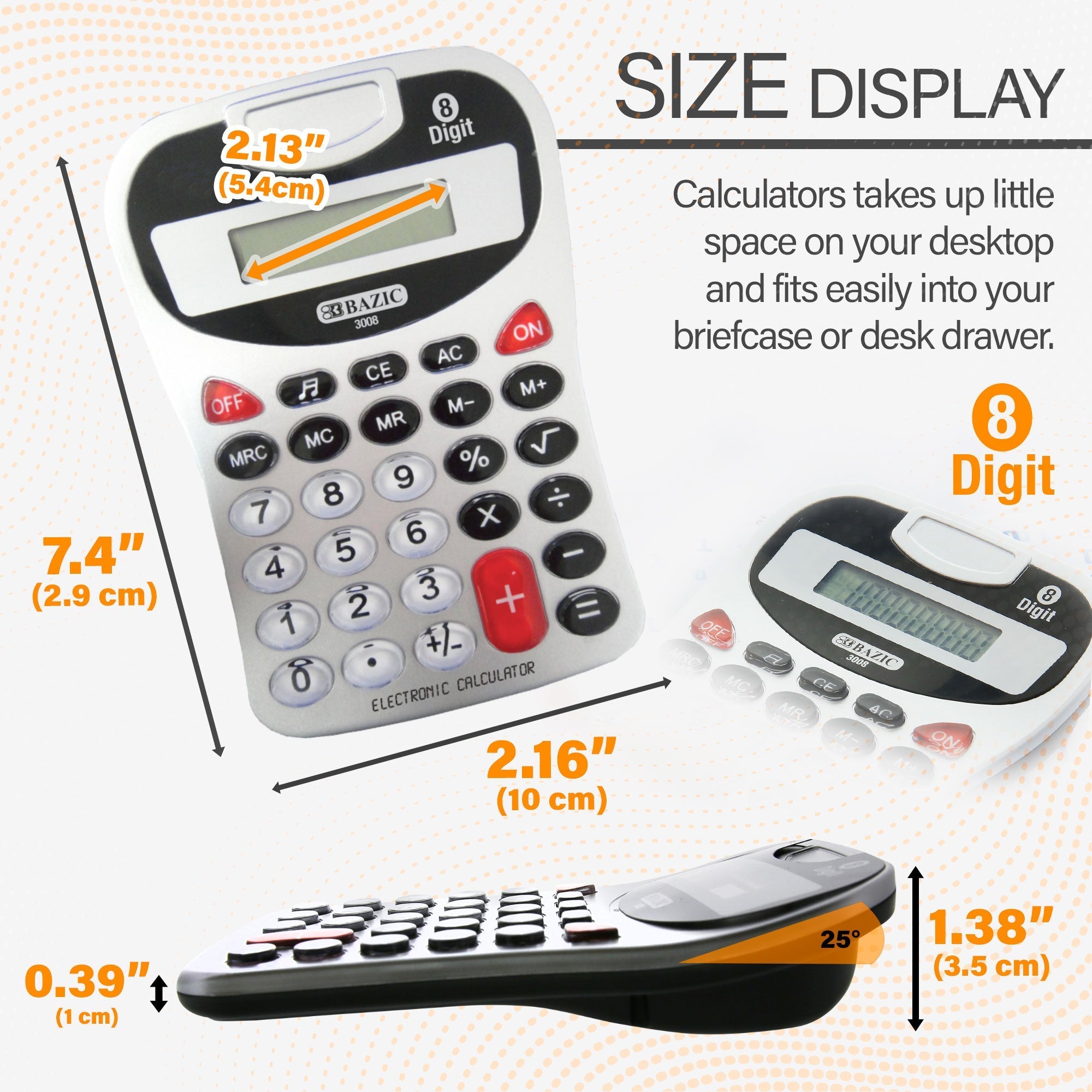 BAZIC 8-Digit Silver Desktop Calculator w/ Tone