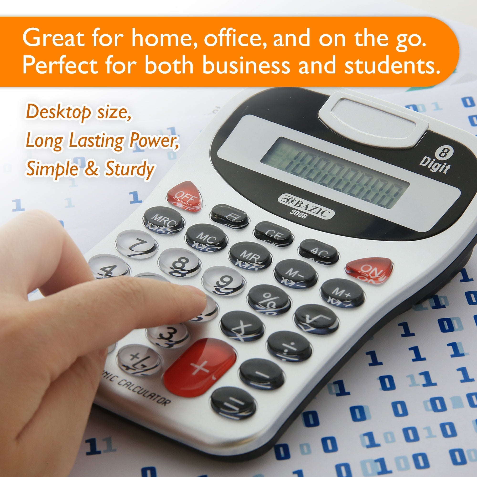BAZIC 8-Digit Silver Desktop Calculator w/ Tone