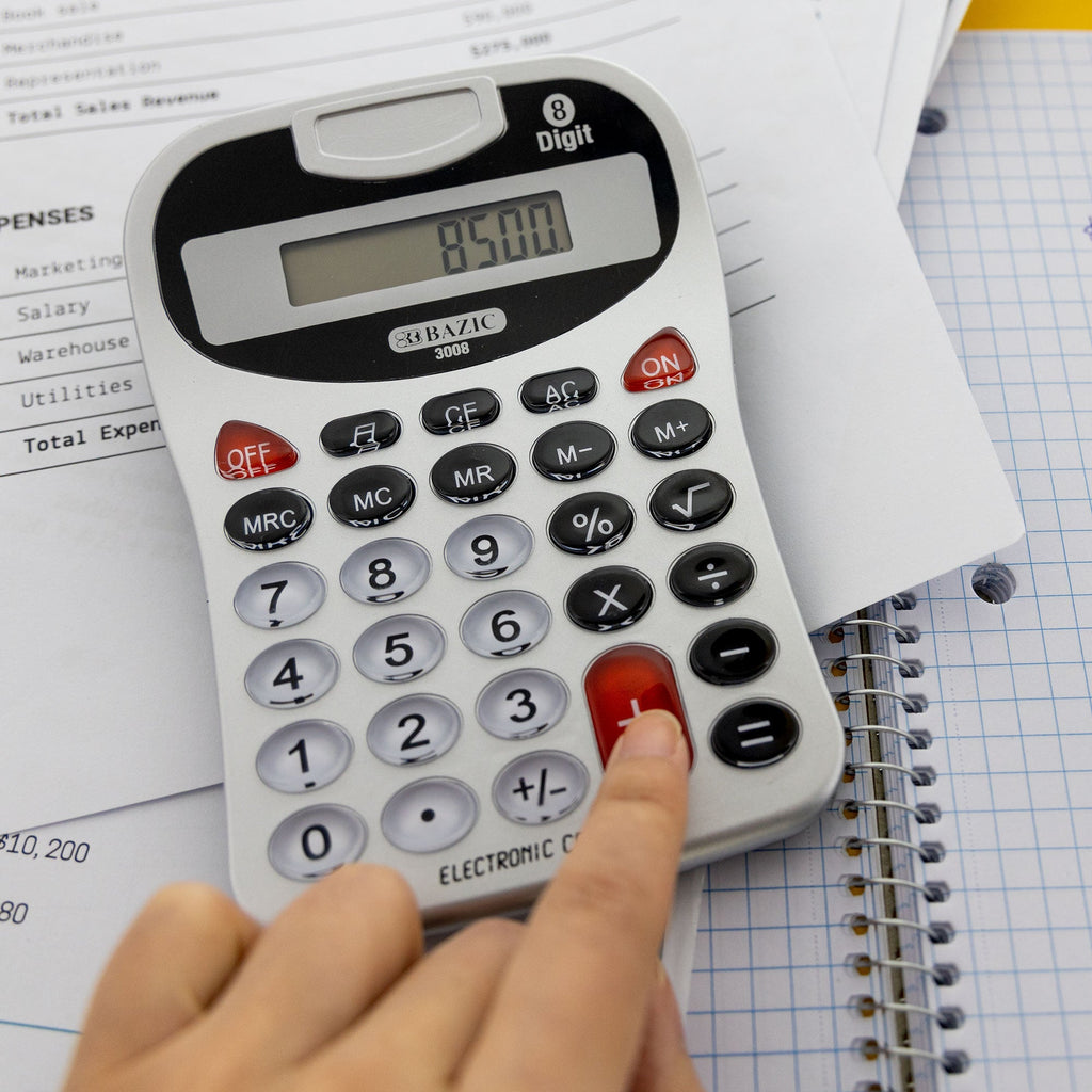 BAZIC 8-Digit Silver Desktop Calculator w/ Tone
