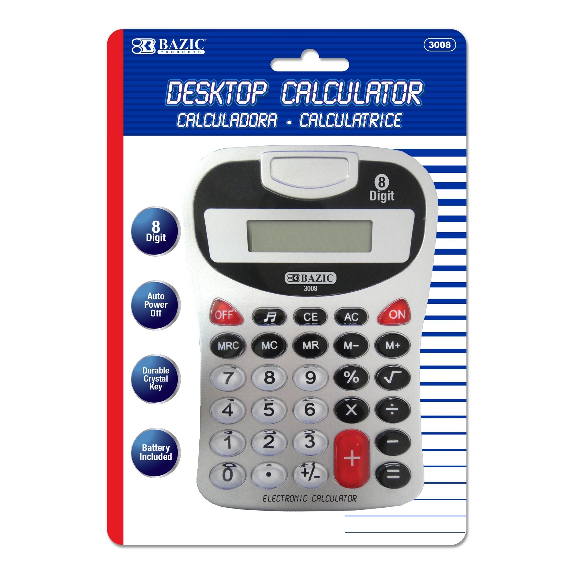 BAZIC 8-Digit Silver Desktop Calculator w/ Tone
