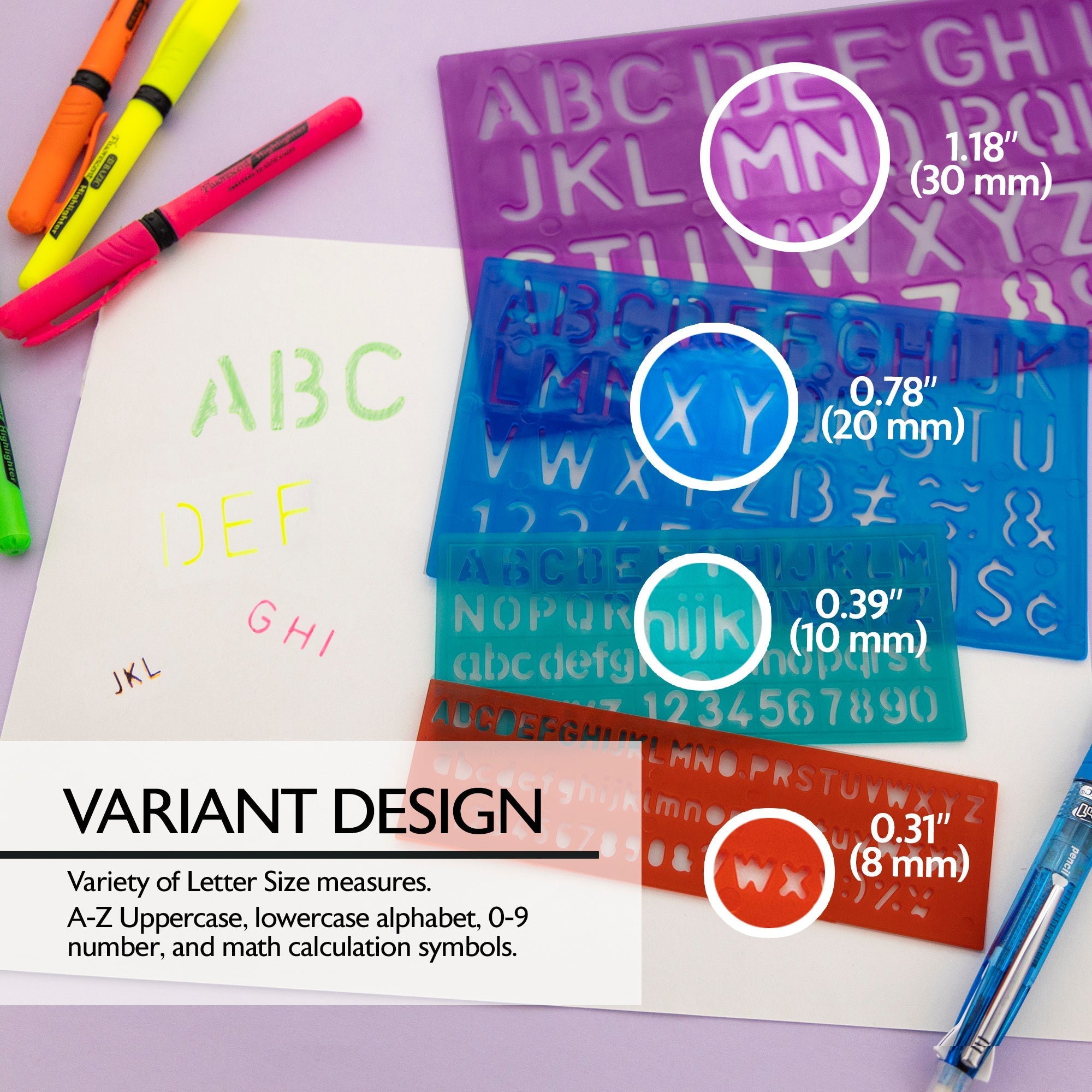 BAZIC 8, 10, 20, 30 mm Size Lettering Stencil Sets