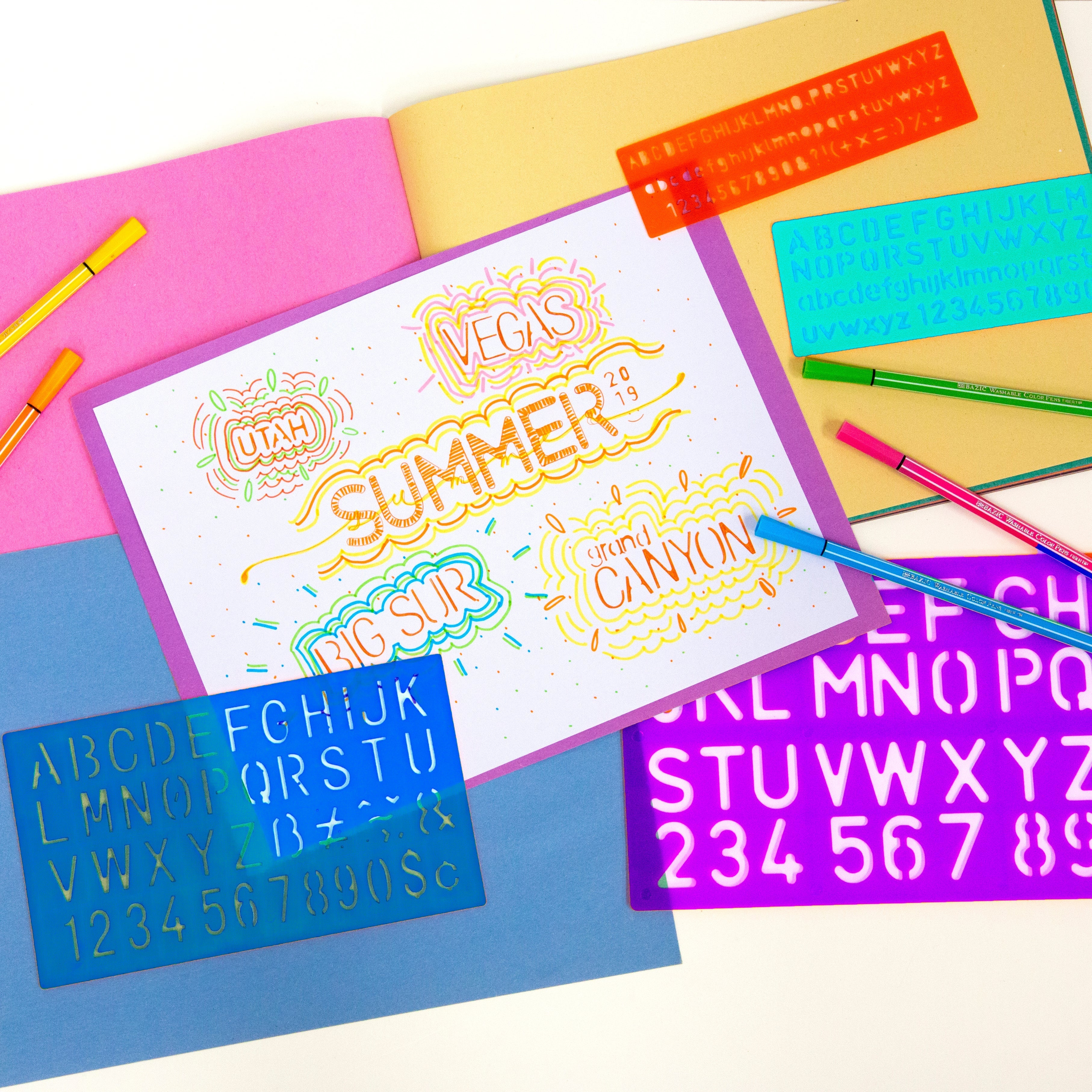 BAZIC 8, 10, 20, 30 mm Size Lettering Stencil Sets
