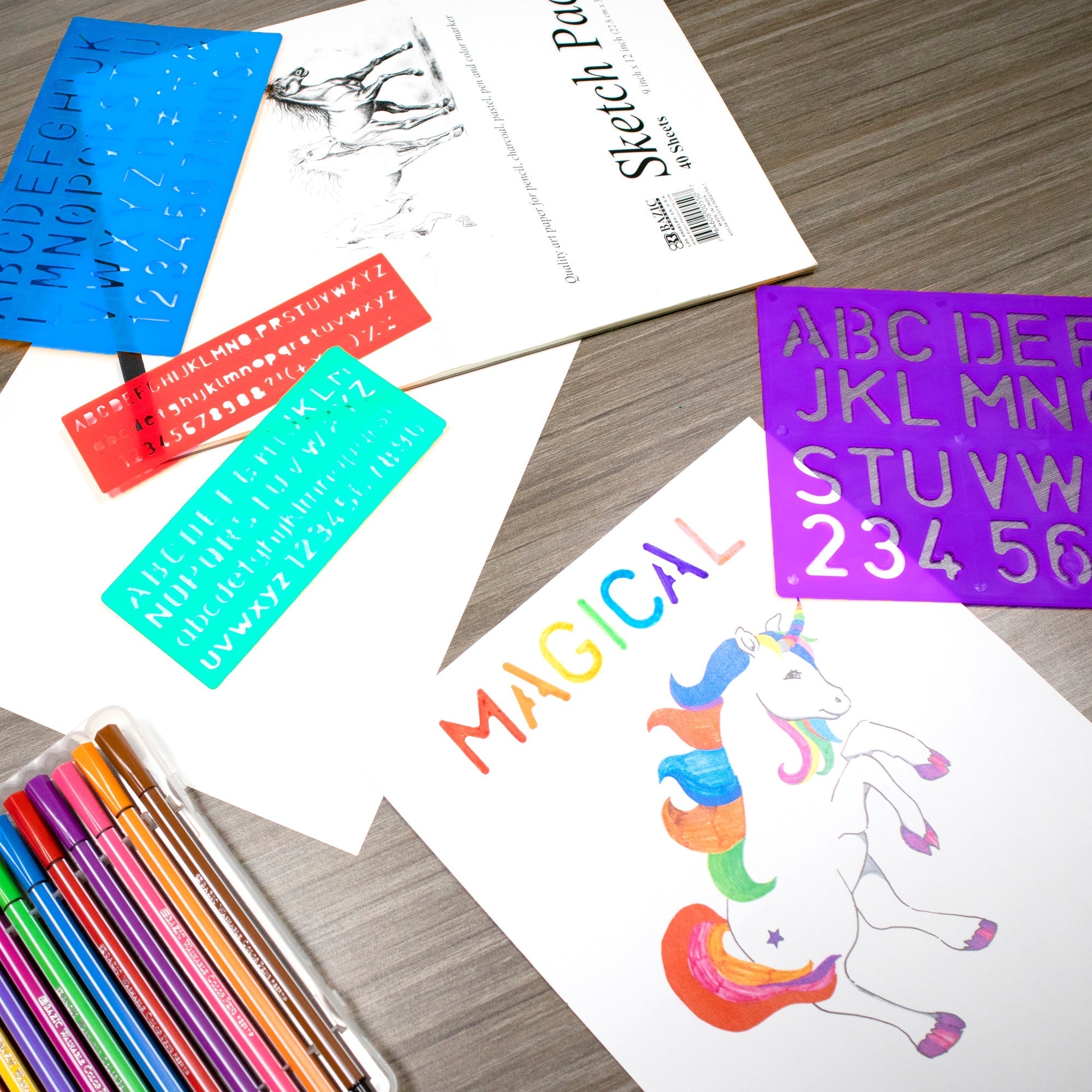 BAZIC 8, 10, 20, 30 mm Size Lettering Stencil Sets