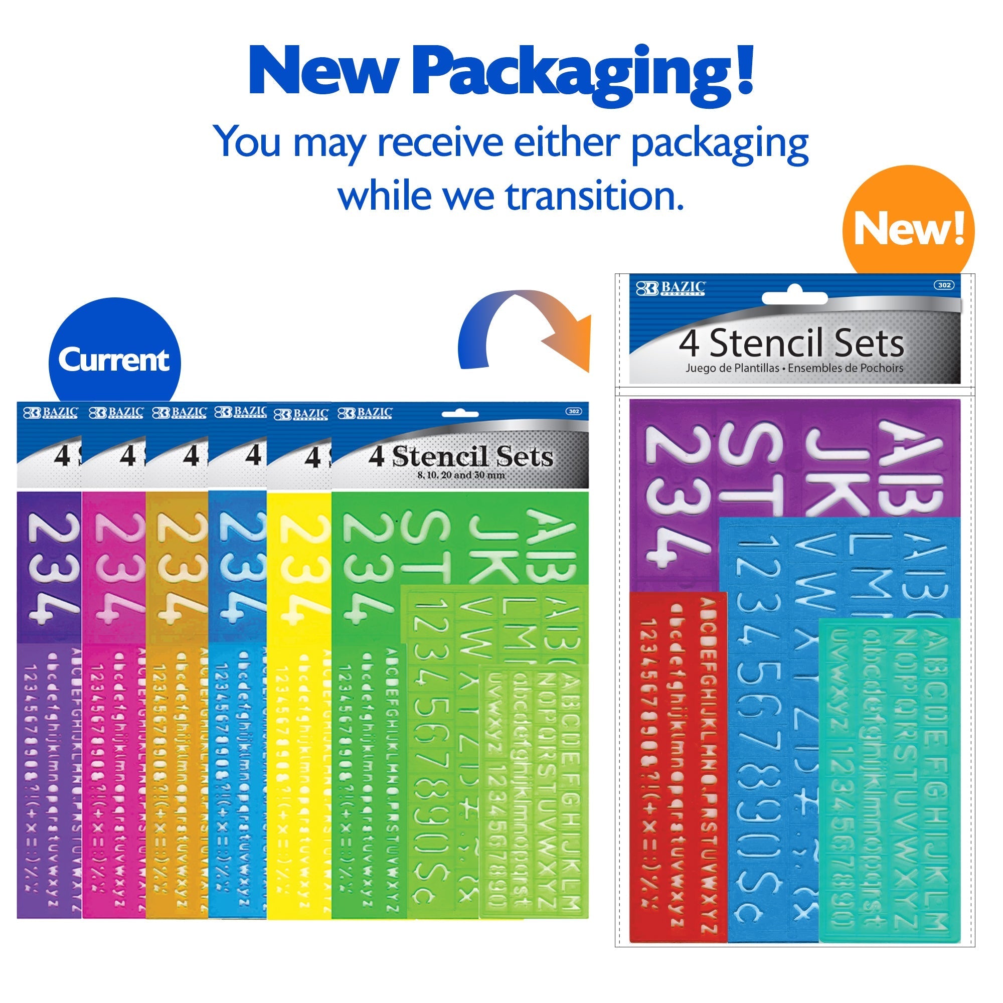 BAZIC 8, 10, 20, 30 mm Size Lettering Stencil Sets