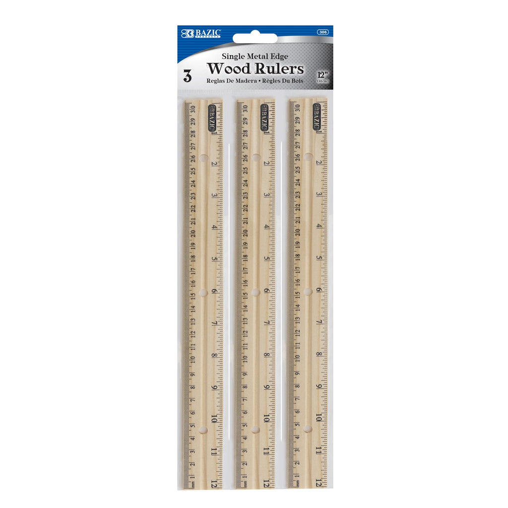 BAZIC 12" Wooden Ruler (3/Pack)