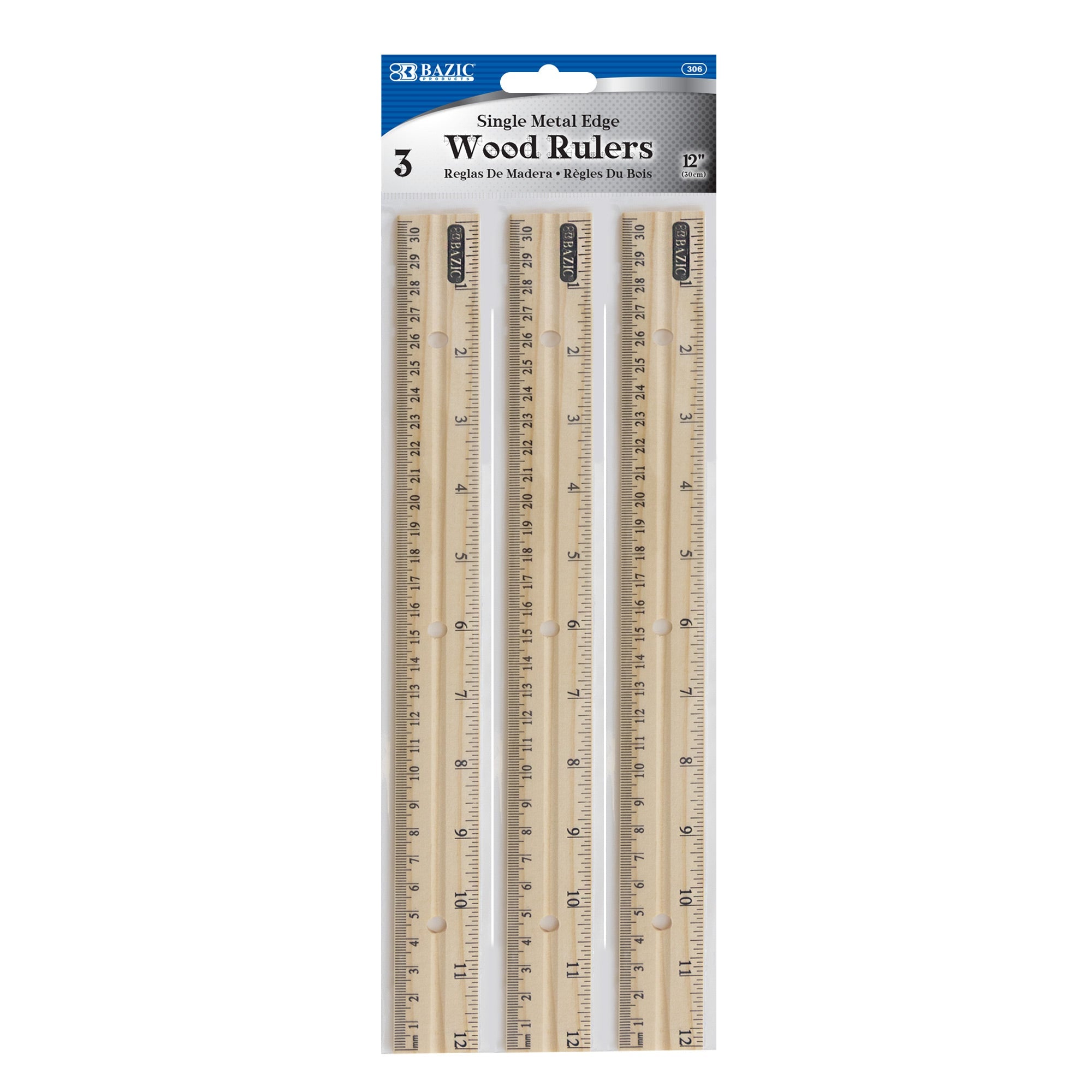 BAZIC 12" Wooden Ruler (3/Pack)