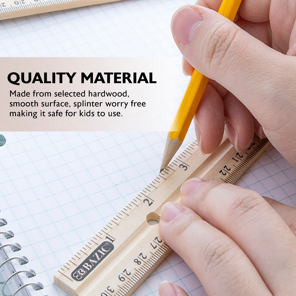 BAZIC 12" Wooden Ruler (3/Pack)