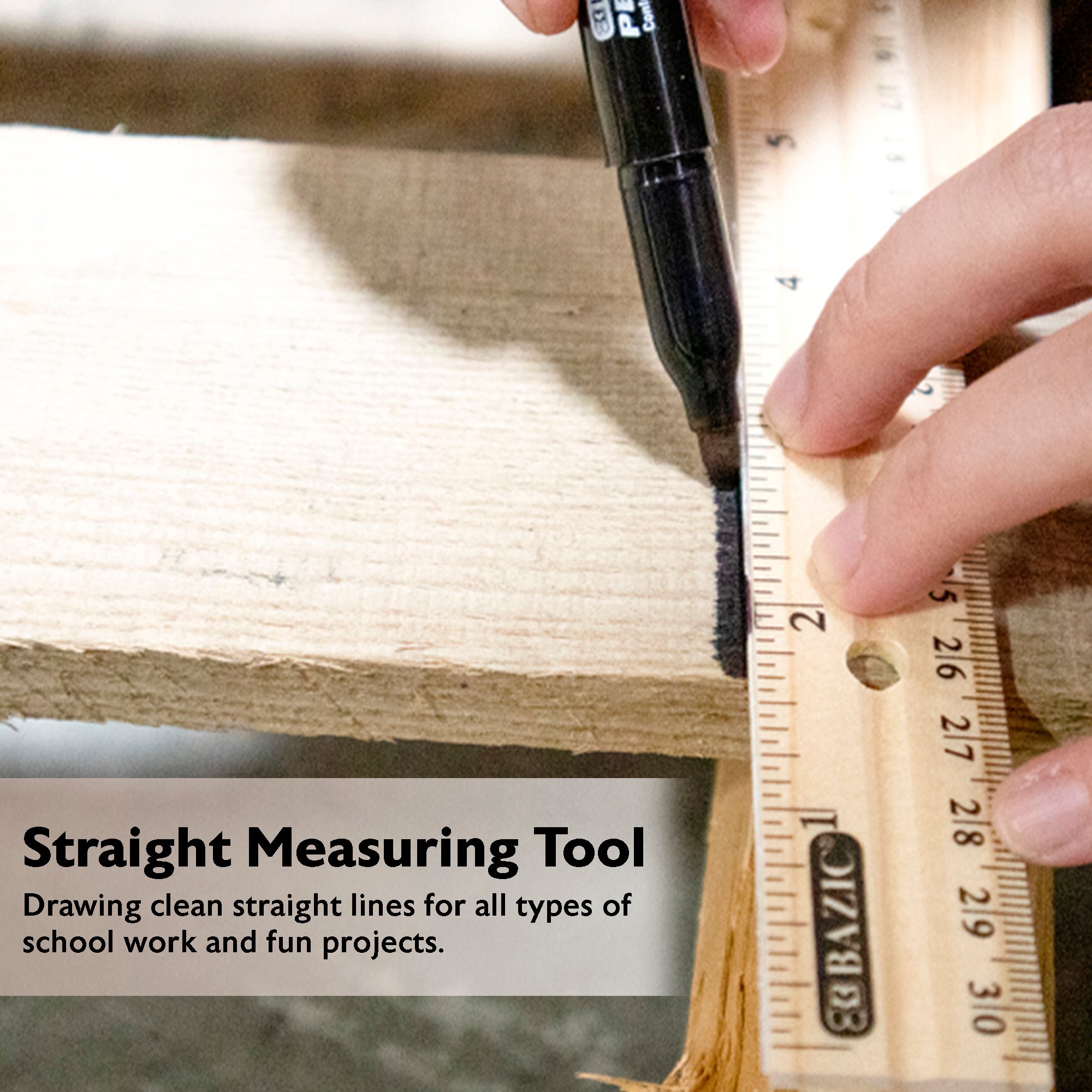 BAZIC 12" Wooden Ruler (3/Pack)