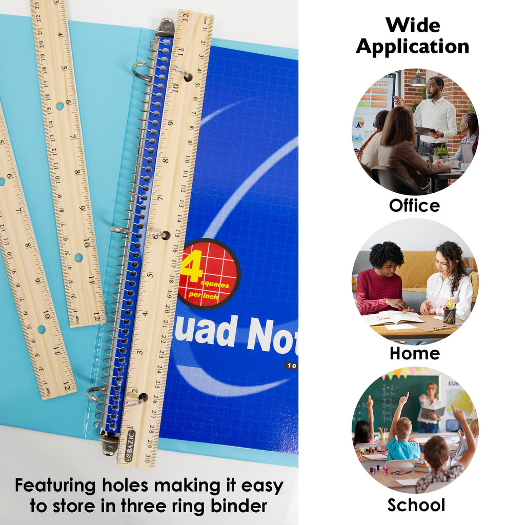 BAZIC 12" Wooden Ruler (3/Pack)