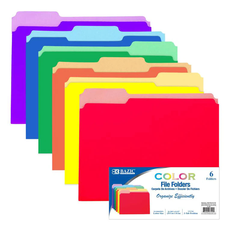 BAZIC 1/3 Cut Letter Size Color File Folder