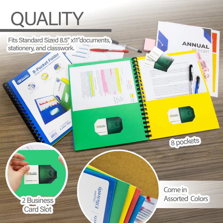 BAZIC Asst. Color 8-Pocket Folder