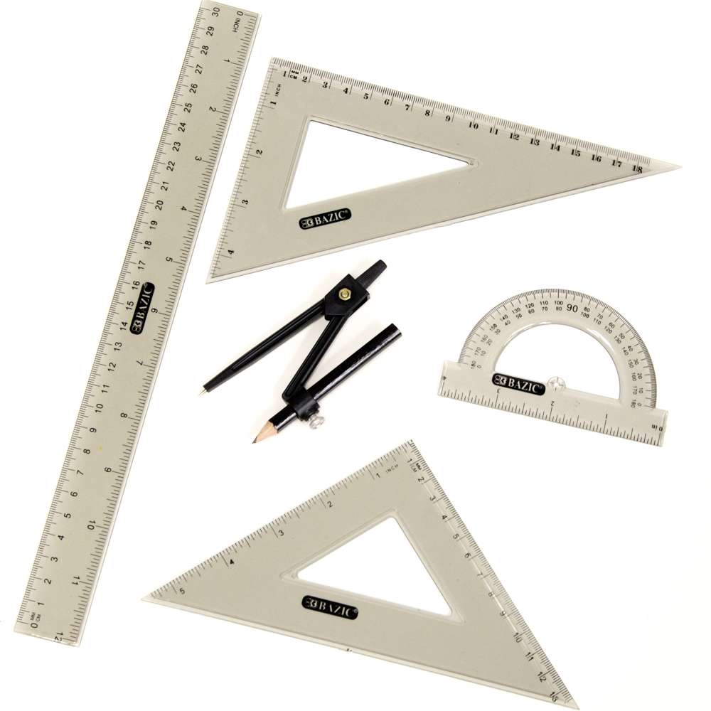 BAZIC 4-Piece Geometry Ruler Combination Sets