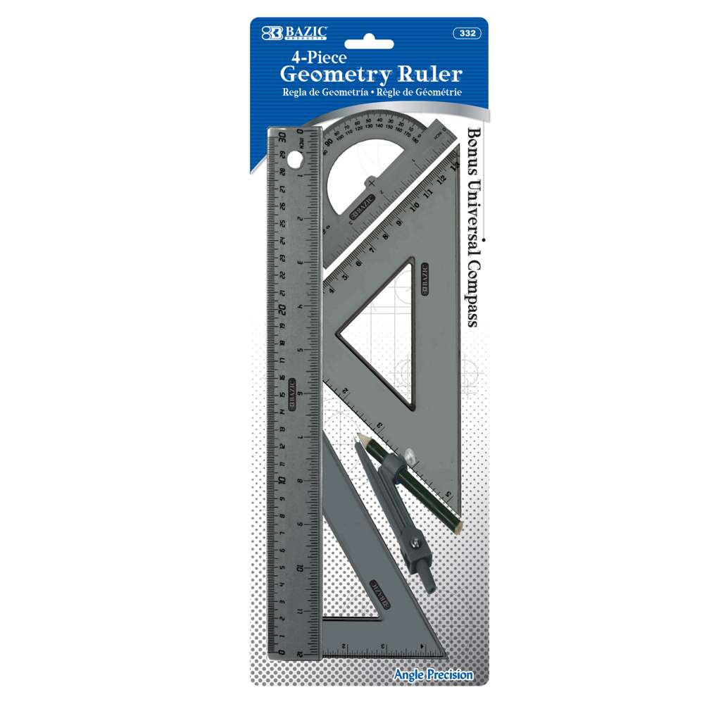 BAZIC 4-Piece Geometry Ruler Combination Sets