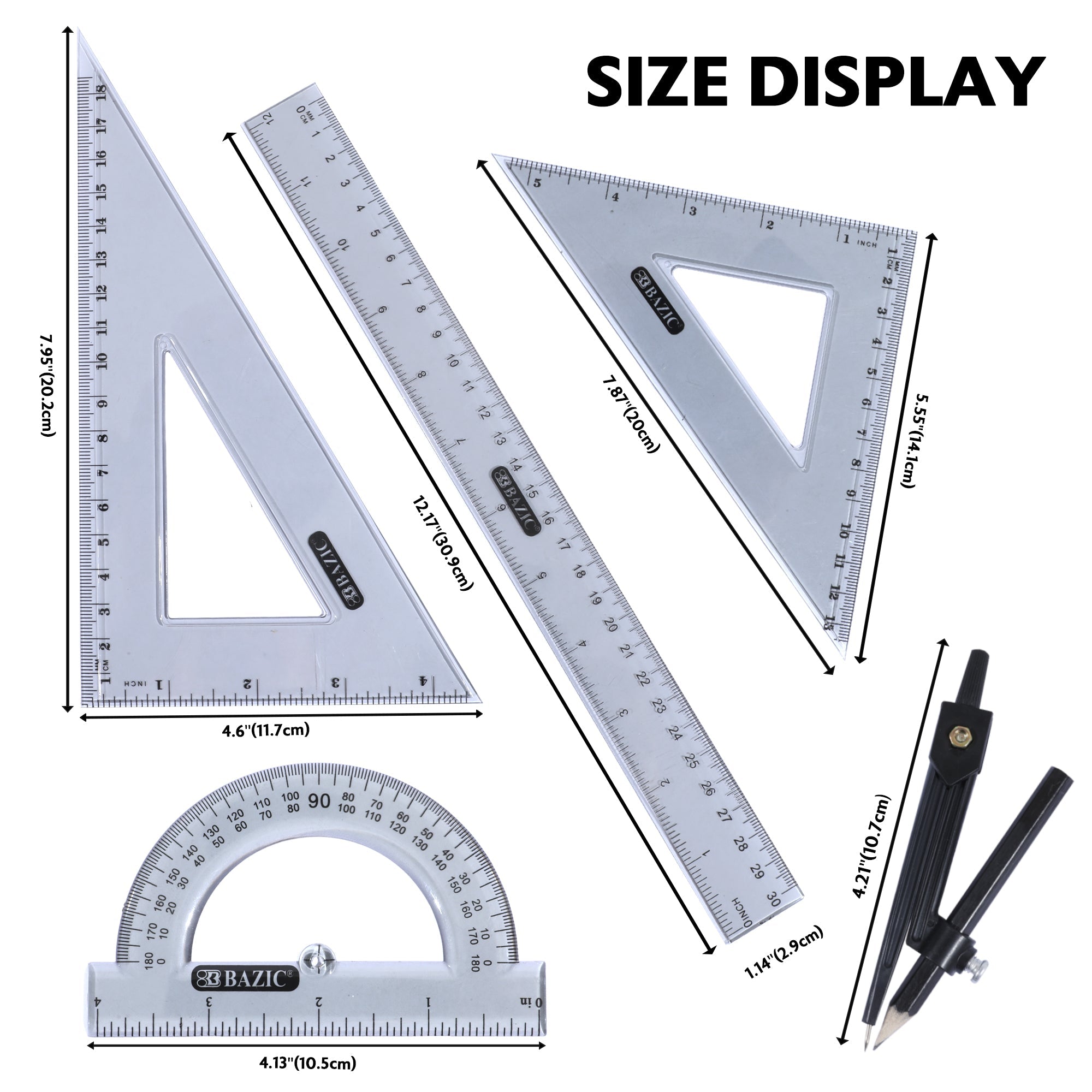 BAZIC 4-Piece Geometry Ruler Combination Sets